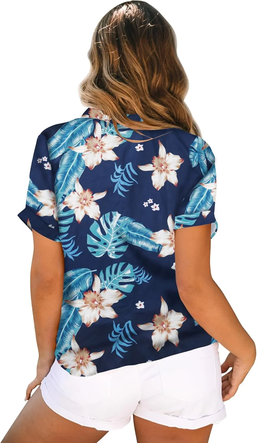 بلوز هاوایی زنانه، پیراهن ساحلی استوایی، دکمه دار، طرح گلدار، شیک و غیر رسمی، آستین کوتاه