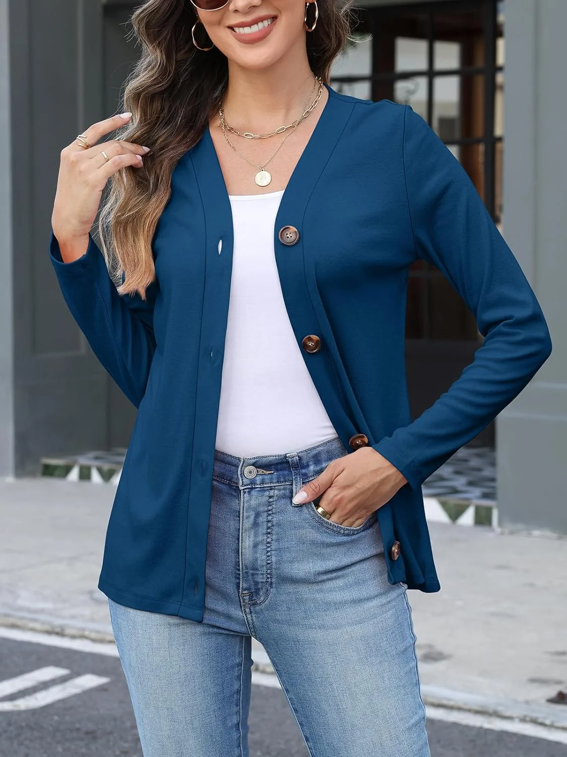 تی‌شرت دکمه‌دار زنانه تیک‌تیک‌میس، آستین بلند، یقه هفت، مناسب پاییز، تونیک، مدل آزاد