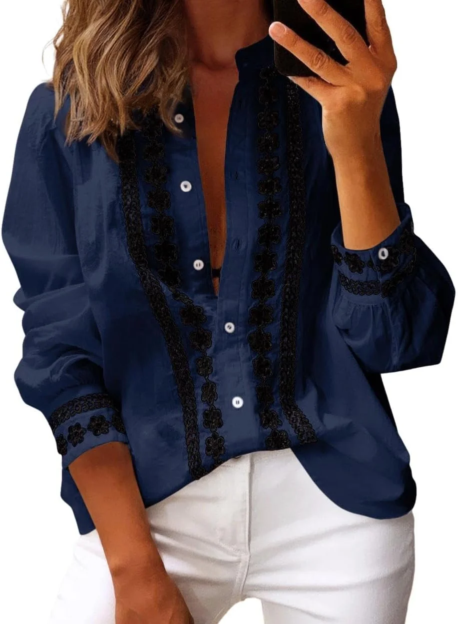 بلوز دکمه دار زنانه تینکولن: آستین بلند یقه هفت توری دکمه دار پاییزه شیک