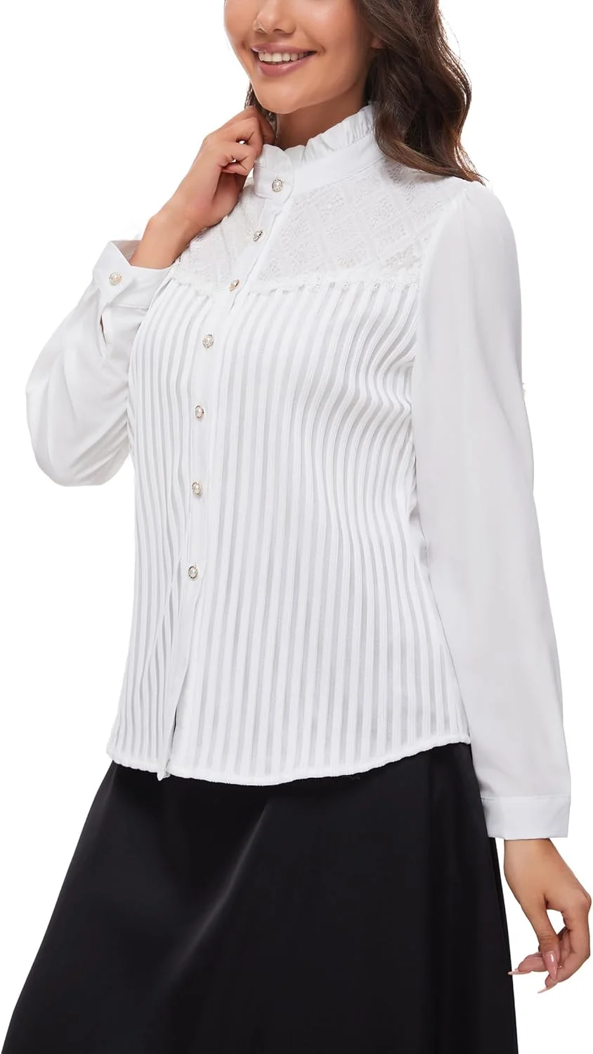 بلوز زنانه کلاسیک ویکتوریایی دکمه دار آستین بلند بلوز زنانه کلاسیک ویکتوریایی دکمه دار آستین بلند