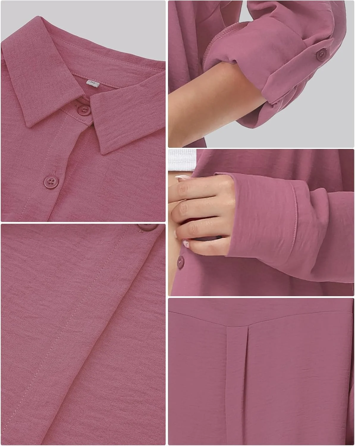 بلوز زنانه Tanmolo، بلوز آستین بلند یقه هفت، پیراهن دکمه دار آستین بلند، تاپ های غیر رسمی، تاپ های آستین جمع شو