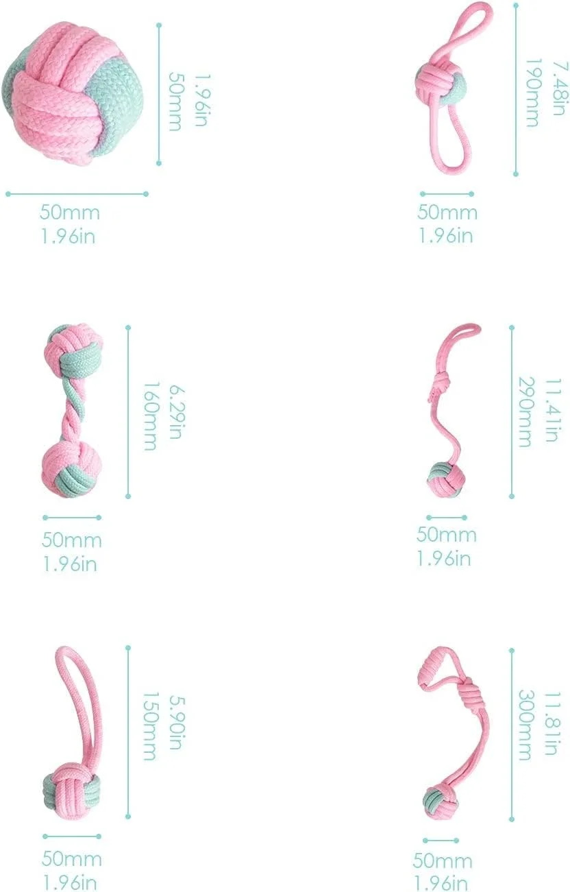 اسباب بازی طناب سگ YHRY، بسته 6 عددی، مناسب برای جویدن تهاجمی، اسباب بازی دندان درآوردن توله سگ، اسباب بازی جویدنی بادوام برای آموزش، سرگرمی و رفع خستگی، اسباب بازی طناب کشی تعاملی صورتی برای توله سگ ها و سگ های کوچک