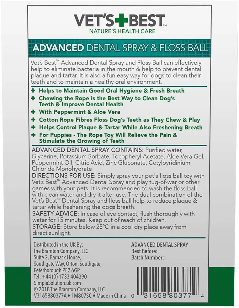 اسپری پیشرفته دندان و توپ نخ دندان سگ Vet's Best، سفید، 120 میلی لیتر