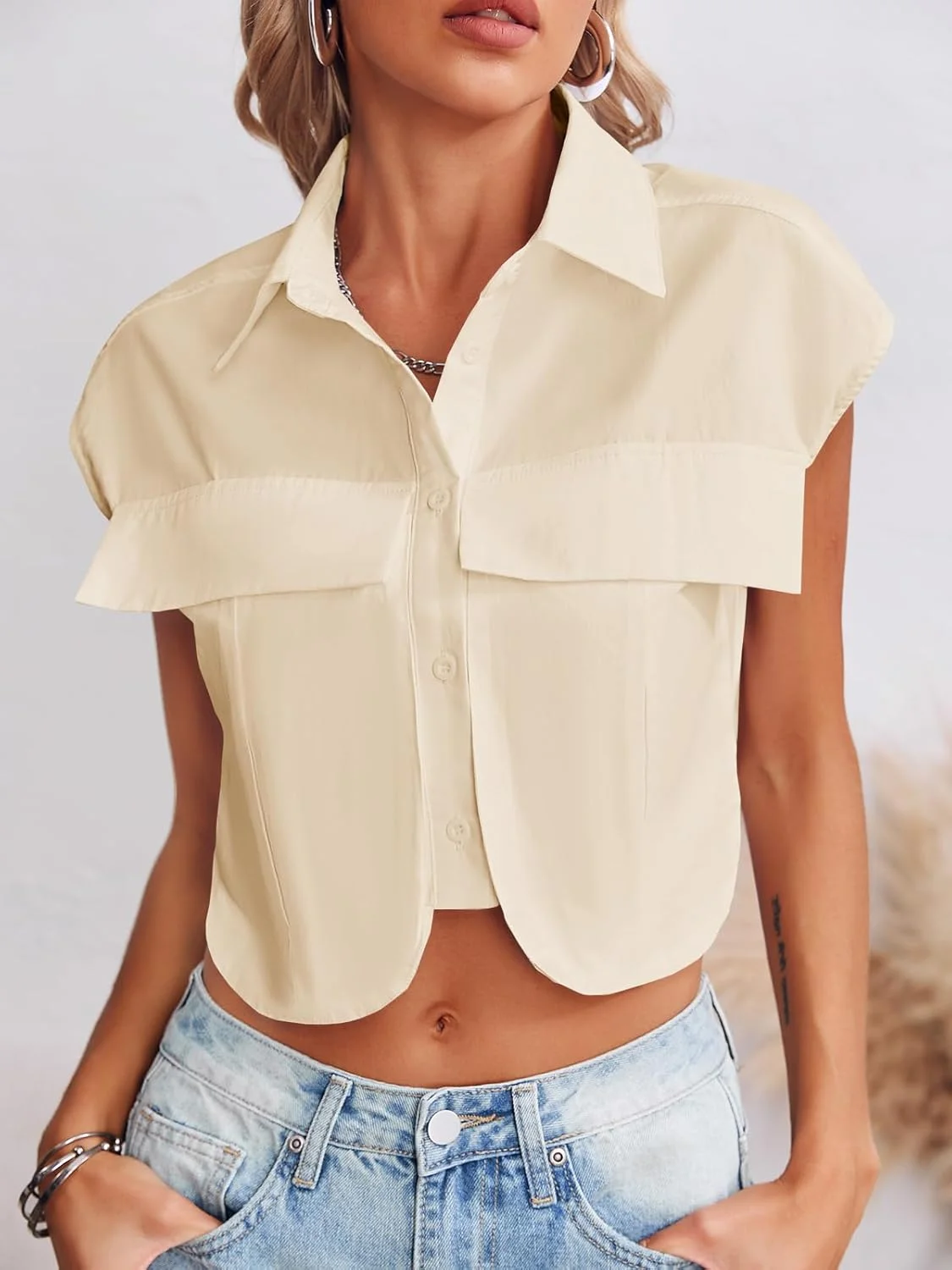 Tankaneo بلوز زنانه دکمه دار، آستین کوتاه، مناسب تابستان Tankaneo بلوز زنانه دکمه دار، آستین کوتاه، مناسب تابستان