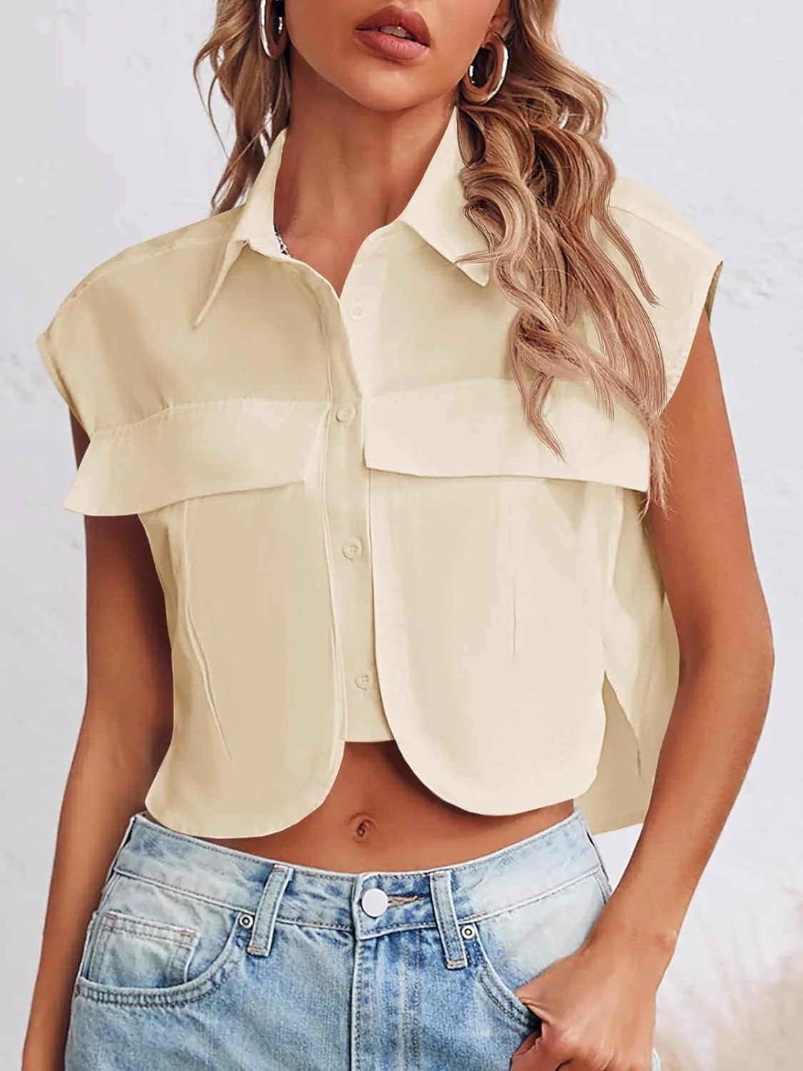 Tankaneo بلوز زنانه دکمه دار، آستین کوتاه، مناسب تابستان Tankaneo بلوز زنانه دکمه دار، آستین کوتاه، مناسب تابستان