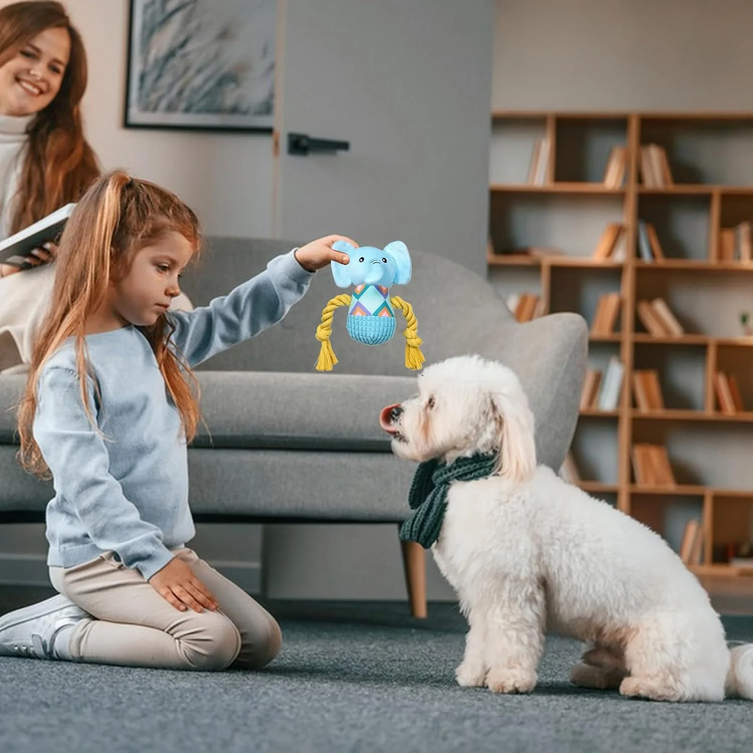 عروسک فیل پولیشی، اسباب بازی سگ صدادار، عروسک جویدنی تعاملی توله سگ، لوازم حیوانات خانگی برای بازی روزانه اتاق نشیمن، اتاق خواب، مسافرت، فضای باز و داخلی برای رفع خستگی