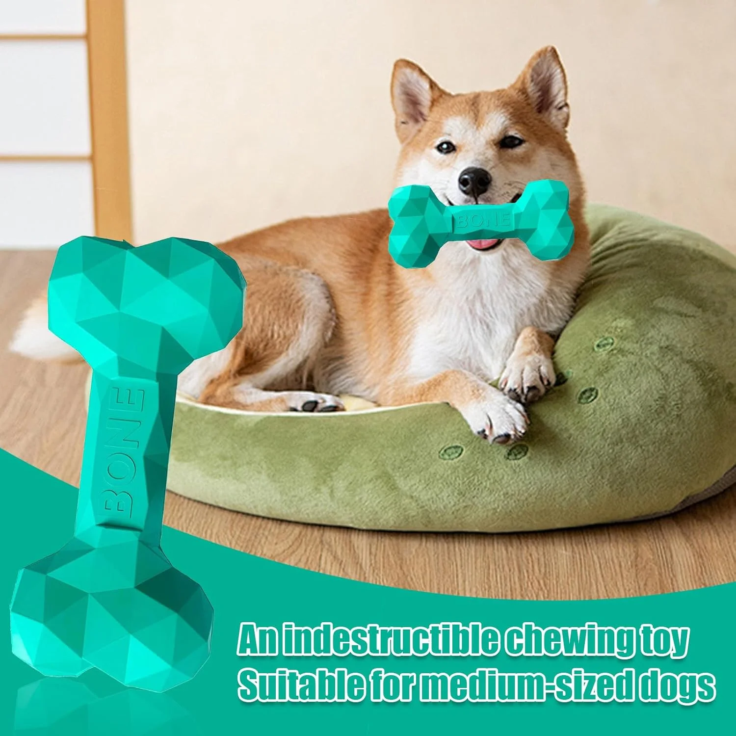 استخوان لاستیکی جویدنی سگ SAVOSWEET، استخوان اسباب بازی سگ نشکن، استخوان سگ سایز متوسط آبی، مناسب برای سگ های تا 30 کیلوگرم، اسباب بازی سگ برای تمیز کردن دندان