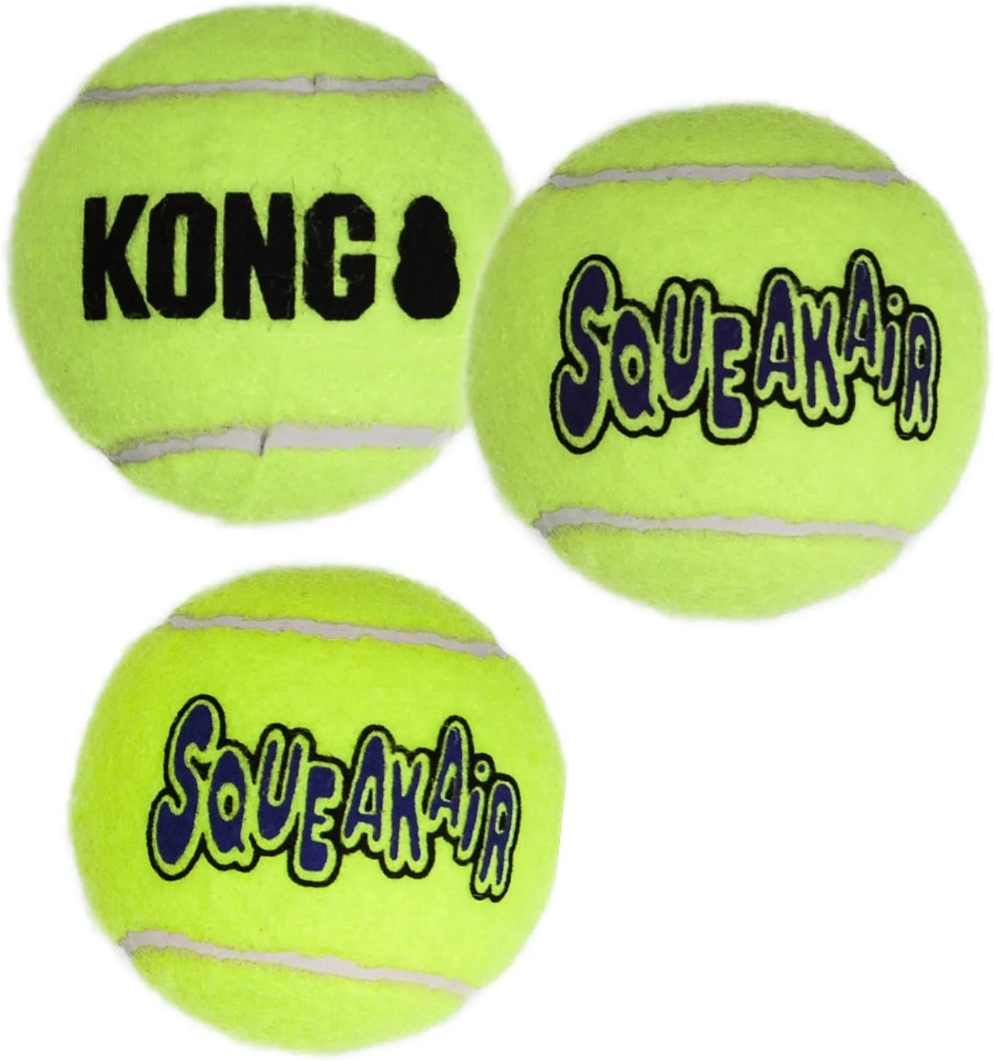 توپ های صدادار KONG مدل Squeakair - توپ های تنیس صدادار ممتاز، ملایم بر روی دندان - مناسب برای سگ های متوسط (بسته 3 عددی)