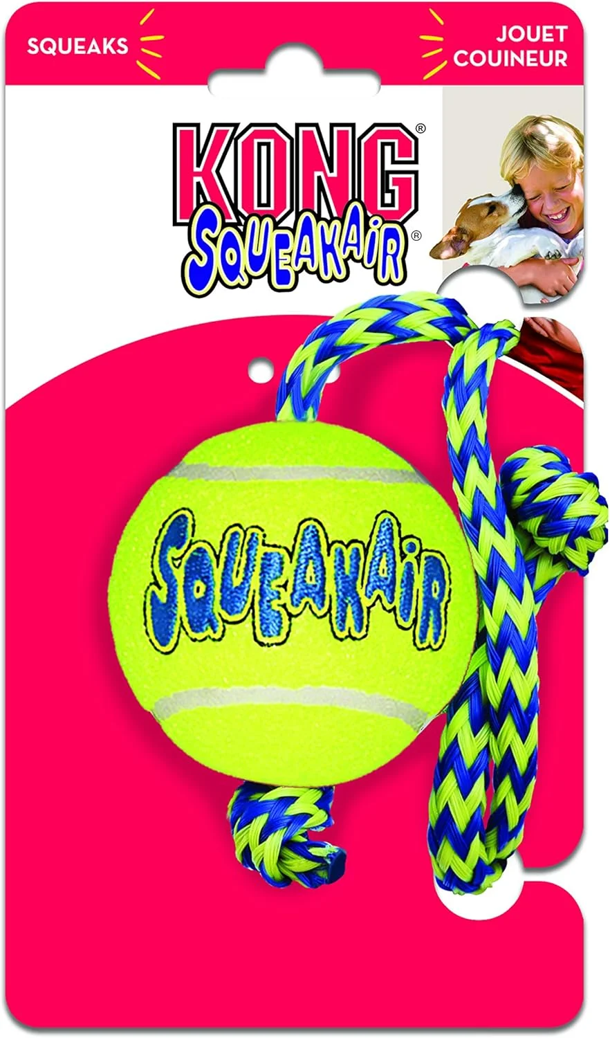 توپ طنابی KONG Squeakair - توپ های تنیس سوت دار ممتاز، ملایم برای دندان ها - مناسب برای سگ های متوسط
