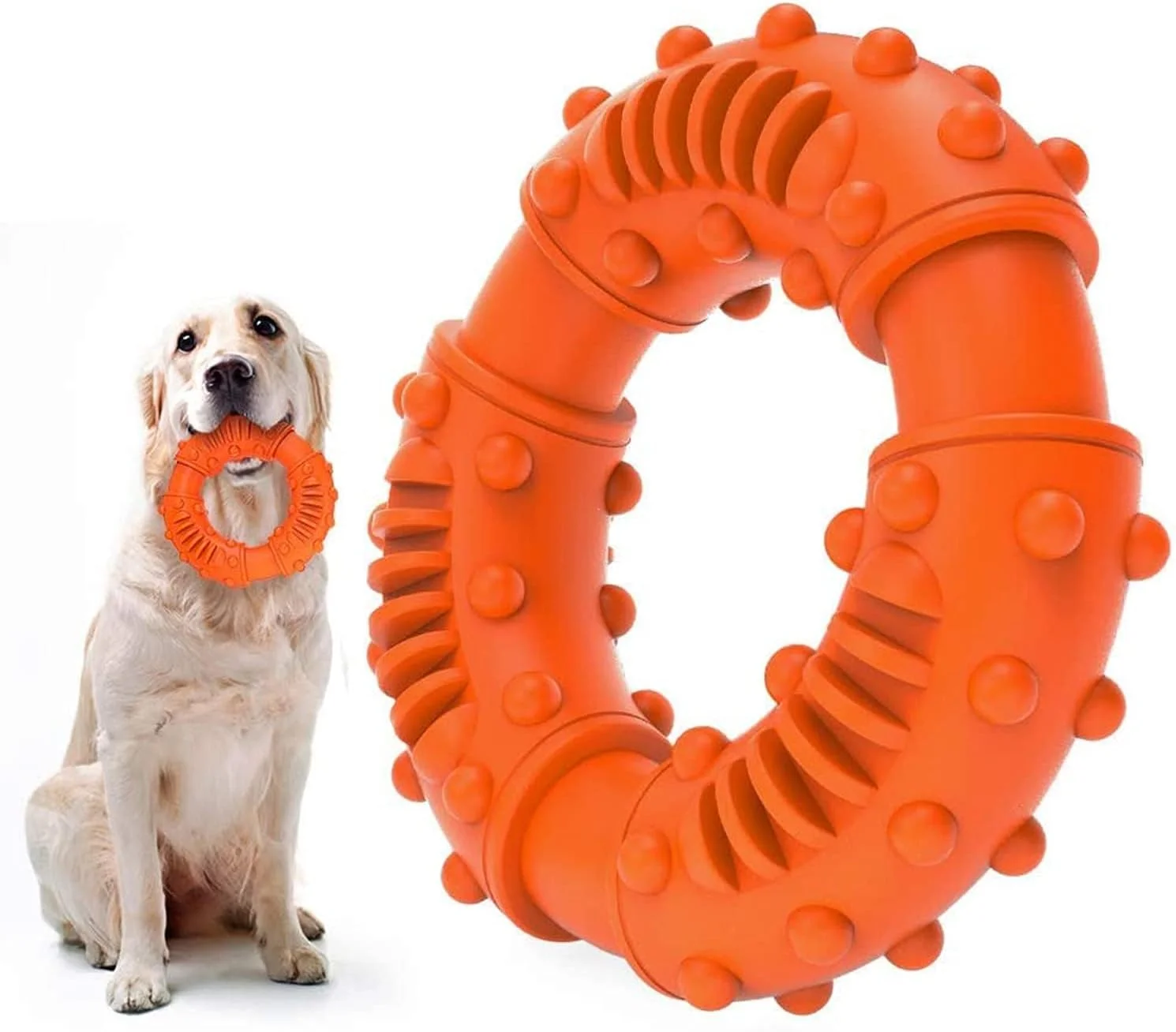 اسباب بازی جویدنی سگ خزنا، اسباب بازی های سگ با بافت لاستیکی طبیعی بسیار بادوام برای همه سگ های بزرگ و توله سگ های تهاجمی، سرگرم کننده برای جویدن، مراقبت از دندان، آموزش، دندان درآوردن (نارنجی)