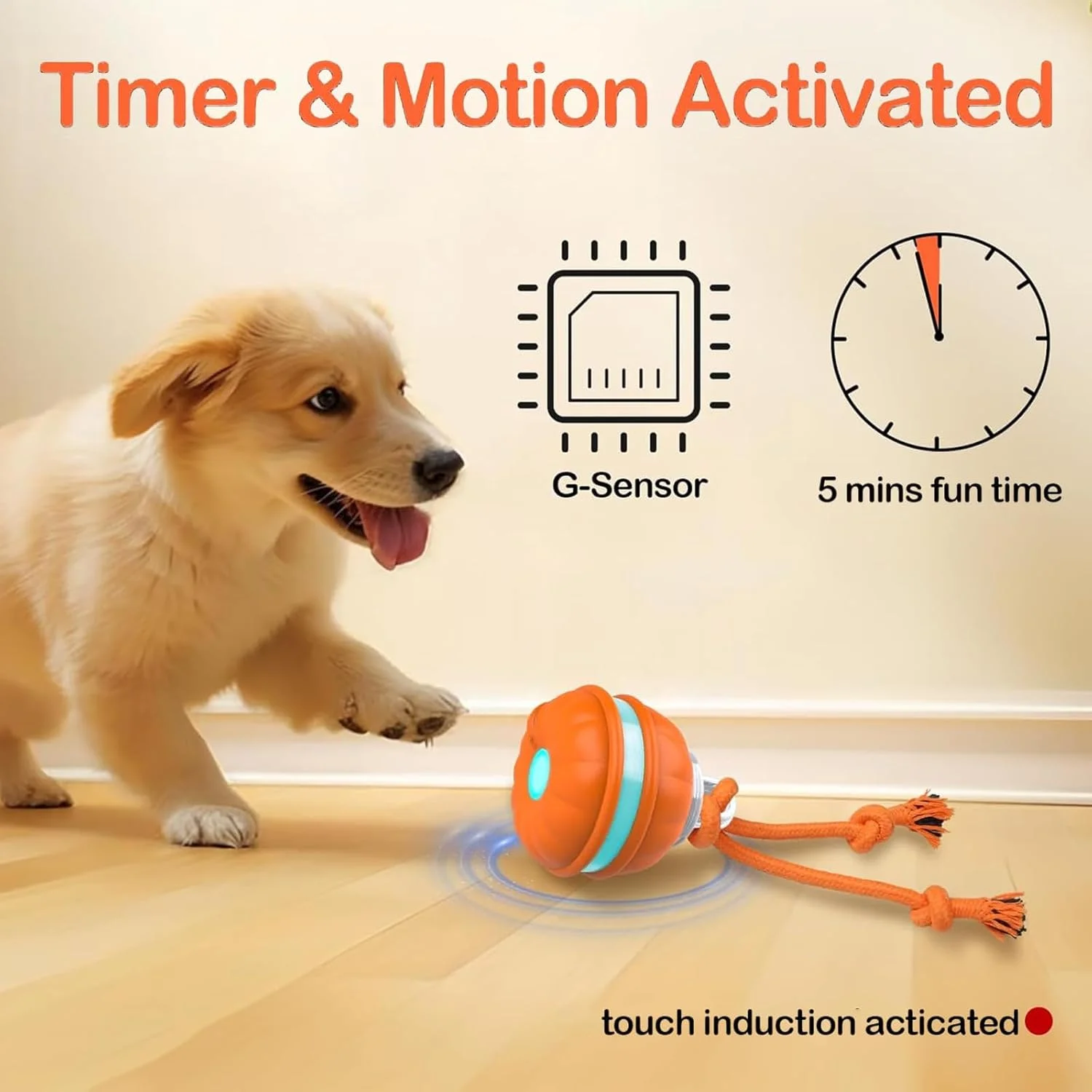 اسباب بازی های تعاملی سگ، توپ هوشمند خودکار با 3 حالت حرکت، اسباب بازی های سگ با صداهای پرنده، توپ چرخشی خودکار فعال برای سگ ها، مناسب برای سگ ها و گربه های کوچک، متوسط و بزرگ
