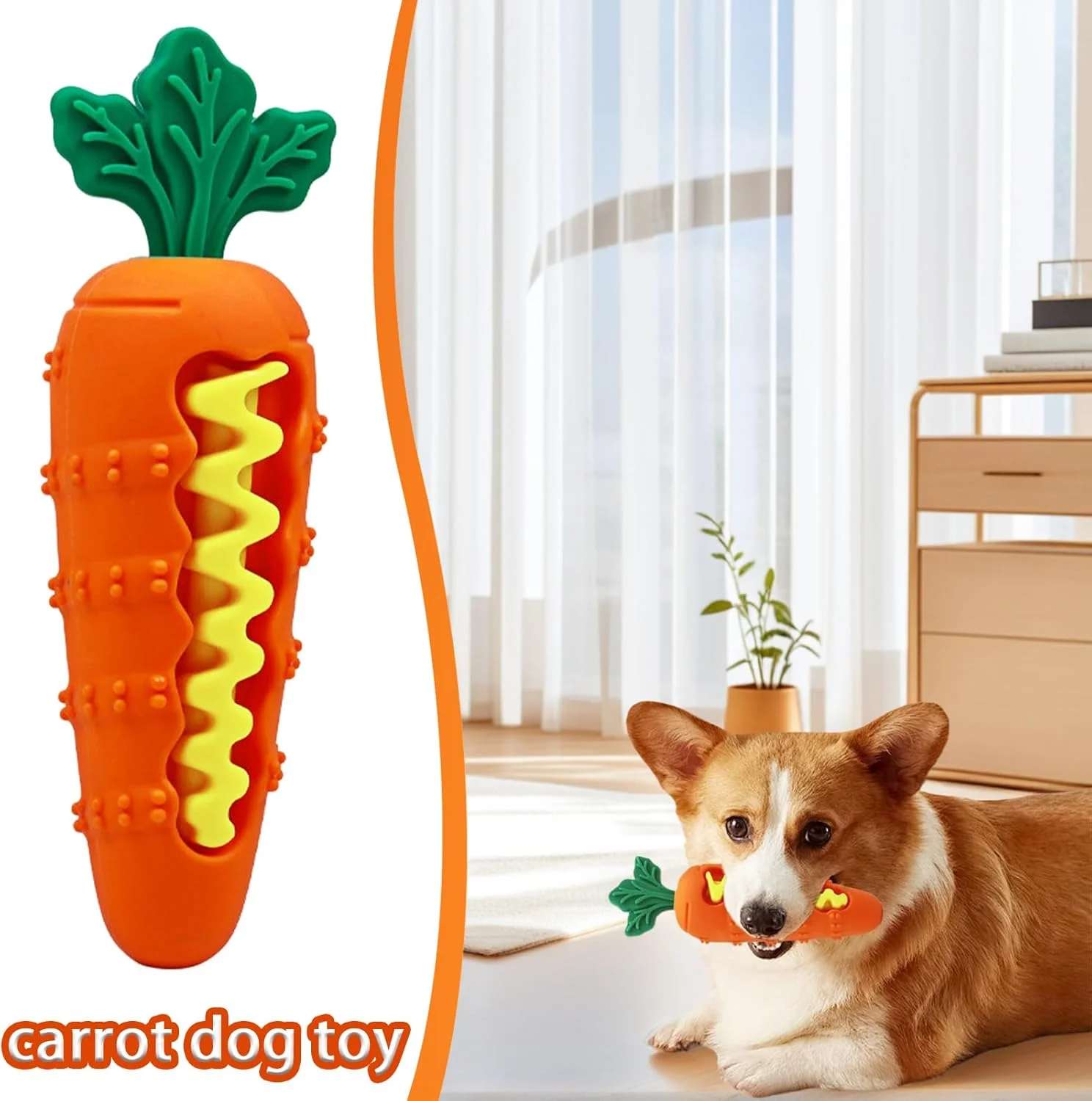 اسباب بازی تعاملی سگ، پخش کننده تشویقی، اسباب بازی سیلیکونی دندانی جیر جیر کننده برای توله سگ - طراحی هویجی، تغذیه کننده آهسته و دندان گیر توله سگ، لوازم حیوانات خانگی برای سگ های کوچک و متوسط