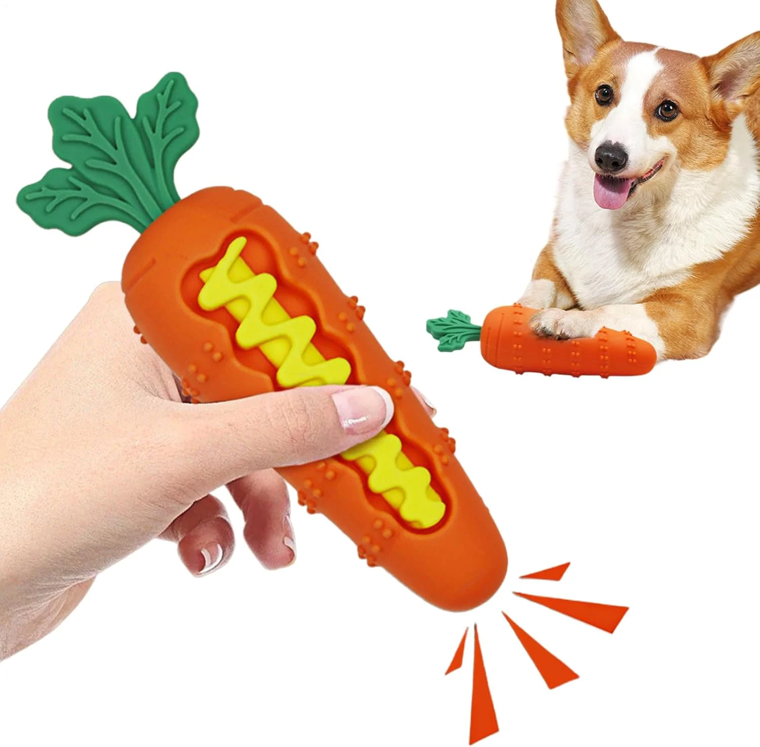 اسباب بازی تعاملی سگ، پخش کننده تشویقی | اسباب بازی جویدنی سیلیکونی تعاملی برای تمیز کردن دندان توله سگ - طراحی به شکل هویج، اسباب بازی دندان گیر تغذیه آهسته توله سگ، لوازم حیوانات خانگی برای سگ های کوچک و متوسط
