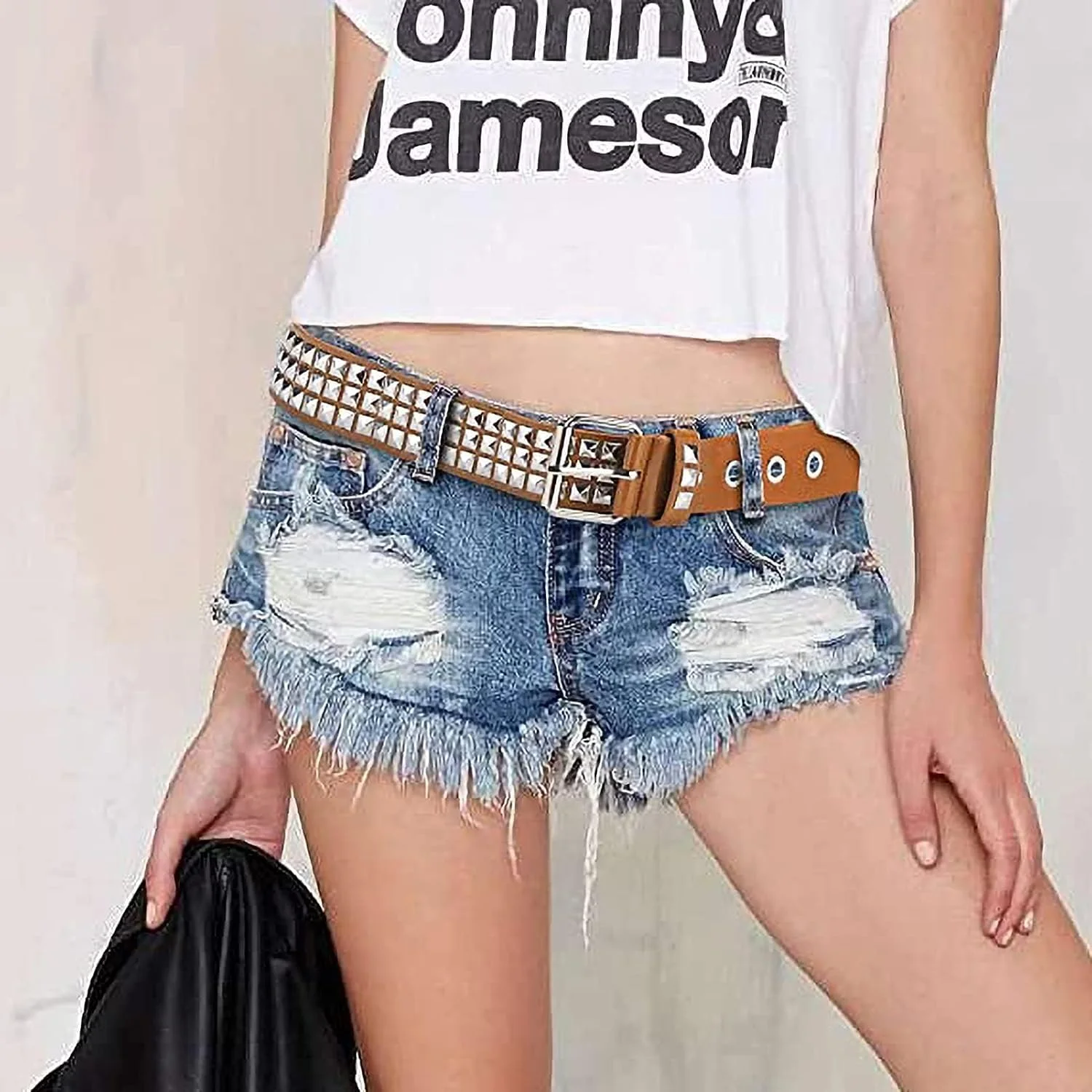 ست 2 عددی کمربند پرچ دار، کمربند مشکی قابل تنظیم به سبک پانک، کمربند هرمی، کمربند چرمی پانک، کمربند فشن غیر رسمی به سبک گوتیک، کمربند پرچ دار یونیسکس، کمربند هرمی قابل تنظیم برای مردان و زنان