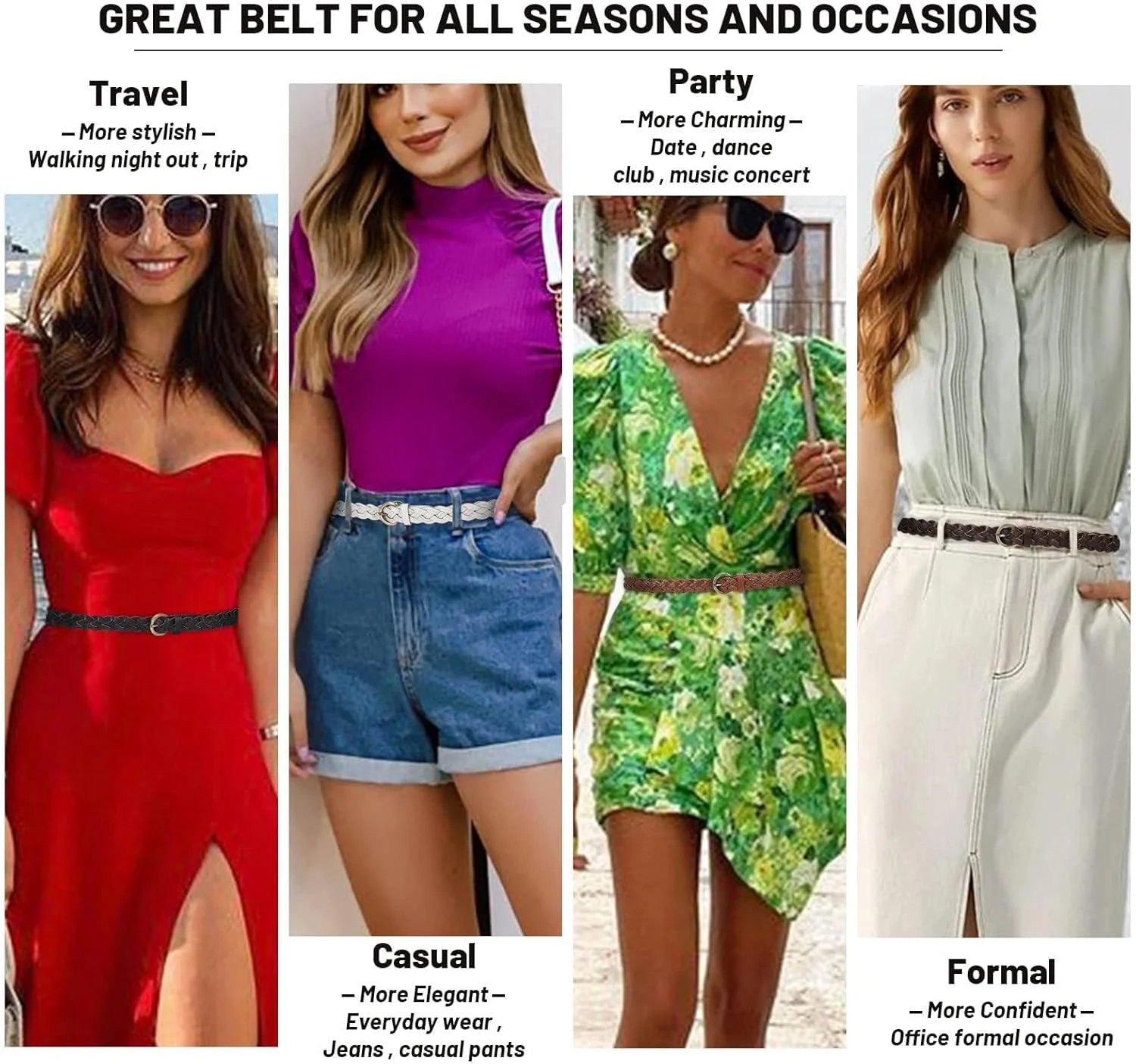 ست 3 عددی کمربند باریک بافت چرمی زنانه MAKINGTEC، کمربند بافتنی نازک زنانه با سگک طلایی برای شلوار جین و پیراهن