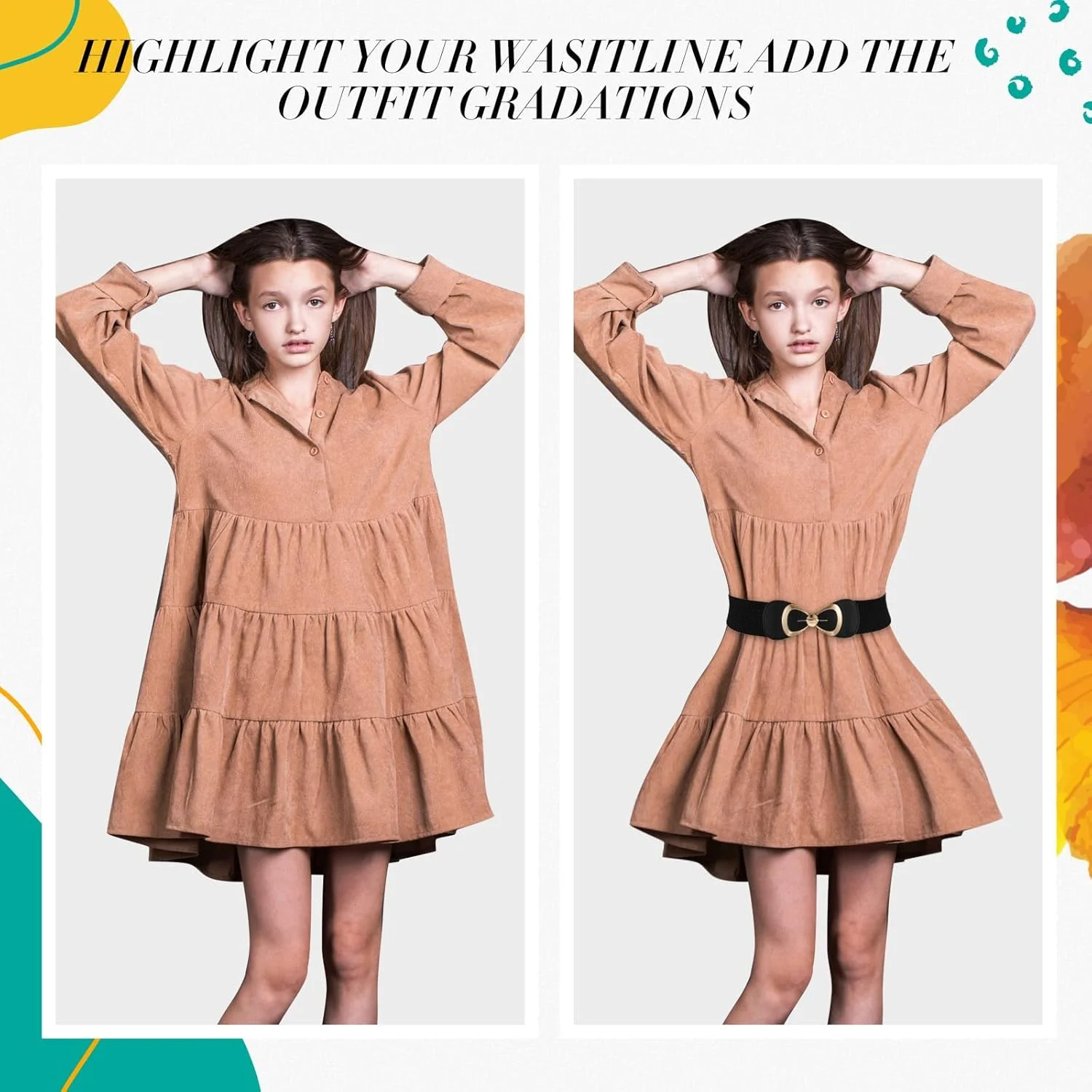 کمربند کشی زنانه MAKINGTEC، کمربند پهن الاستیک رترو دهه 50 (مشکی 76 سانتی متر)