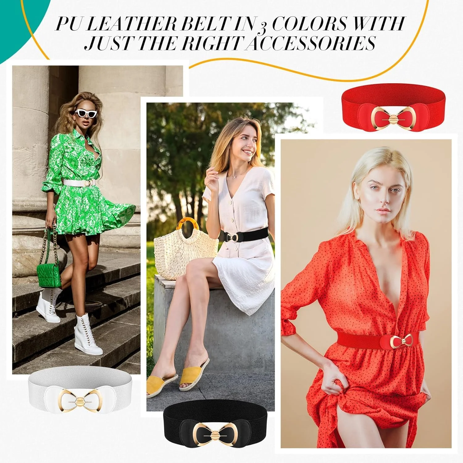 کمربند کشی زنانه MAKINGTEC، کمربند پهن الاستیک رترو دهه 50 (مشکی 76 سانتی متر)