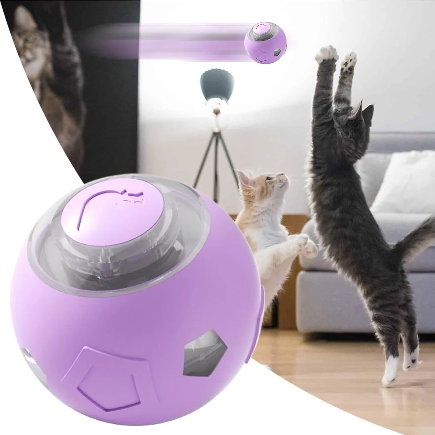 توپ بازی تعاملی سگ، توپ غلتان اتوماتیک سگ و گربه | لوازم حیوانات خانگی بی صدا با چراغ های LED، اسباب بازی های غنی سازی توله سگ و بچه گربه برای گربه های داخل خانه