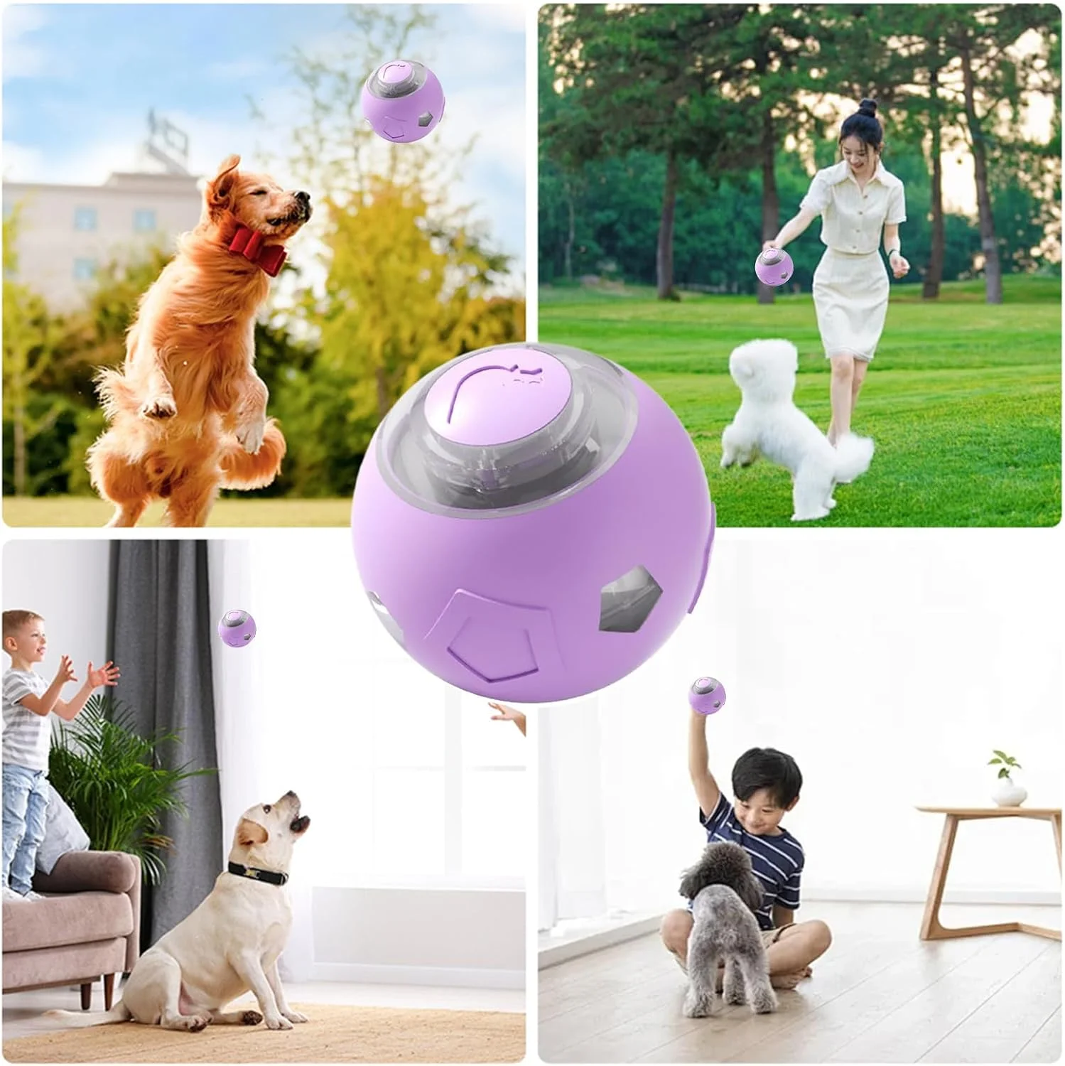 توپ بازی تعاملی سگ، توپ غلتان اتوماتیک سگ و گربه | لوازم حیوانات خانگی بی صدا با چراغ های LED، اسباب بازی های غنی سازی توله سگ و بچه گربه برای گربه های داخل خانه