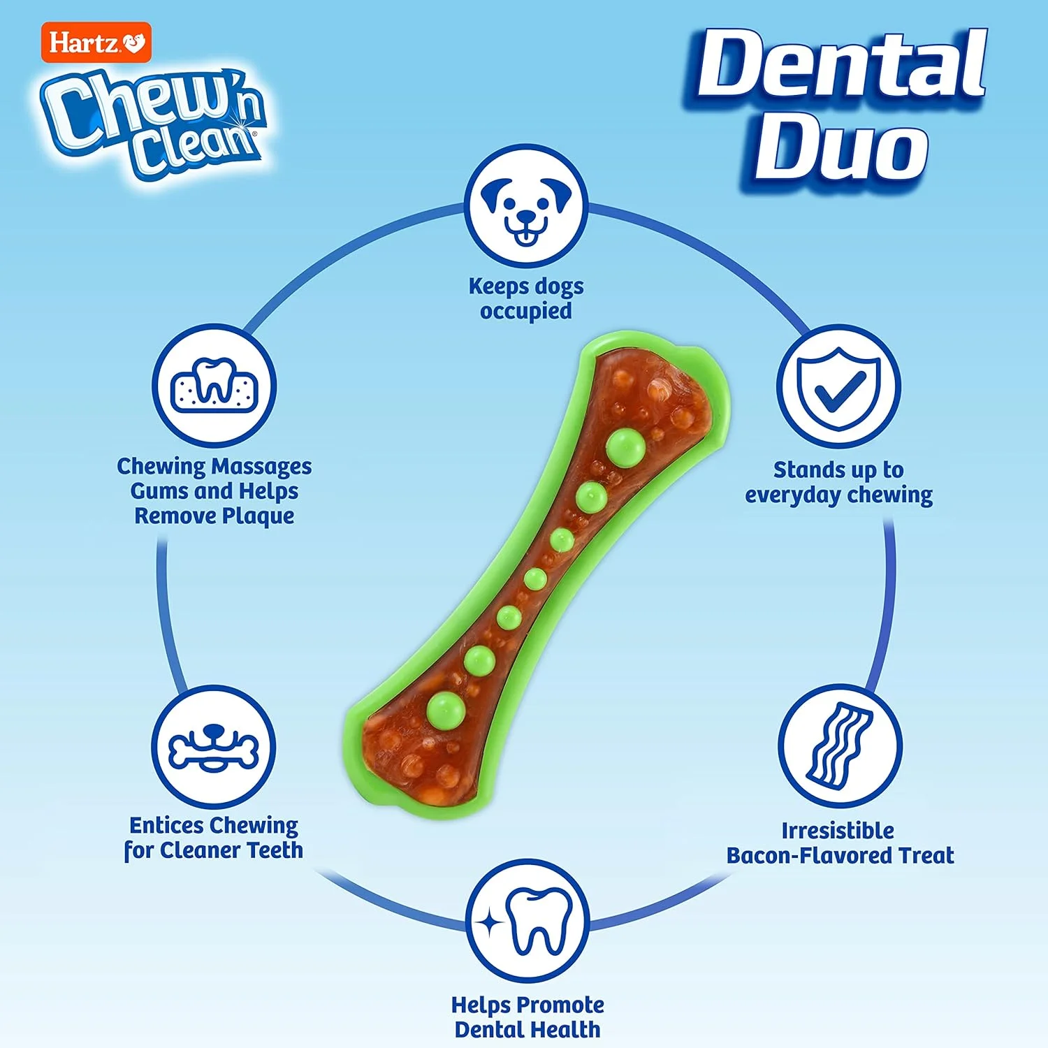 تشویقی سگ و اسباب بازی جویدنی دندانی Hartz Chew 'n Clean Dental Duo، رنگ متنوع، متوسط، بسته 3 عددی تشویقی سگ و اسباب بازی جویدنی دندانی Hartz Chew 'n Clean Dental Duo، رنگ متنوع، متوسط، بسته 3 عددی