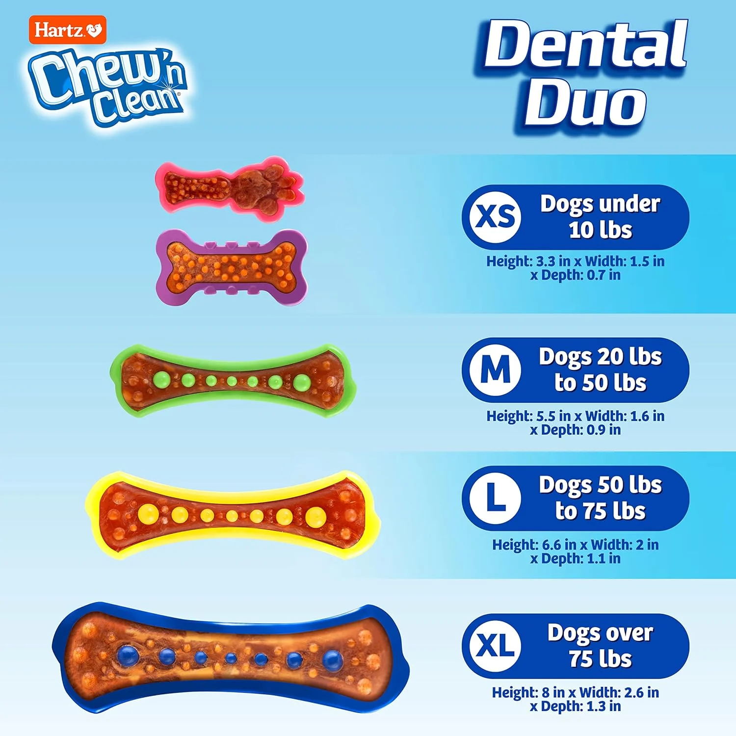 تشویقی سگ و اسباب بازی جویدنی دندانی Hartz Chew 'n Clean Dental Duo، رنگ متنوع، متوسط، بسته 3 عددی تشویقی سگ و اسباب بازی جویدنی دندانی Hartz Chew 'n Clean Dental Duo، رنگ متنوع، متوسط، بسته 3 عددی