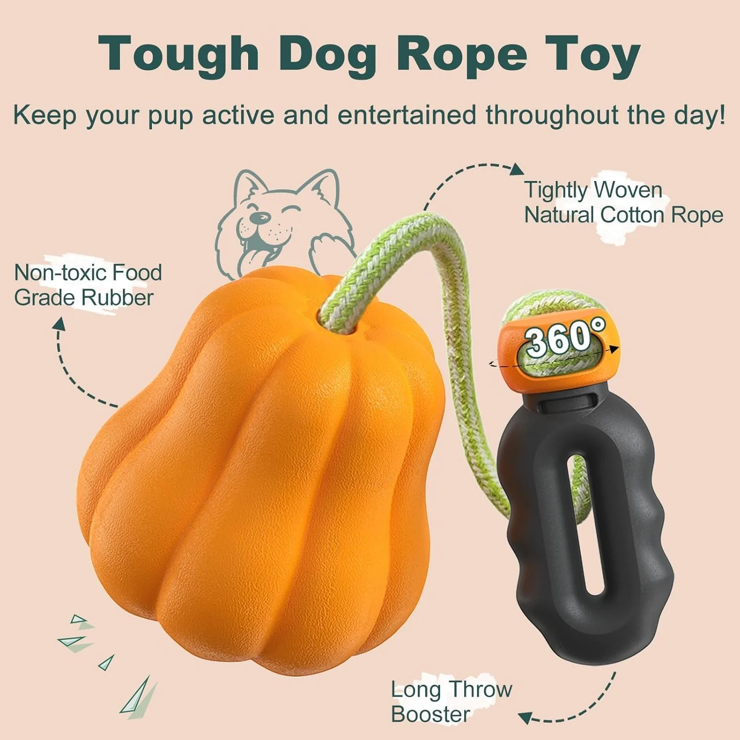 توپ بازی بی خطر سگ - توپ کدو تنبل، توپ آموزشی با طناب پرتابگر برای بازی fetch، طناب کشی، اسباب بازی تعاملی تمرین و جایزه سگ برای نژادهای بزرگ، متوسط و کوچک، اسباب بازی جویدنی لاستیکی بادوام سگ توپ بازی بی خطر سگ - توپ کدو تنبل، توپ آموزشی با طناب پرتابگر برای بازی fetch، طناب کشی، اسباب بازی تعاملی تمرین و جایزه سگ برای نژادهای بزرگ، متوسط و کوچک، اسباب بازی جویدنی لاستیکی بادوام سگ