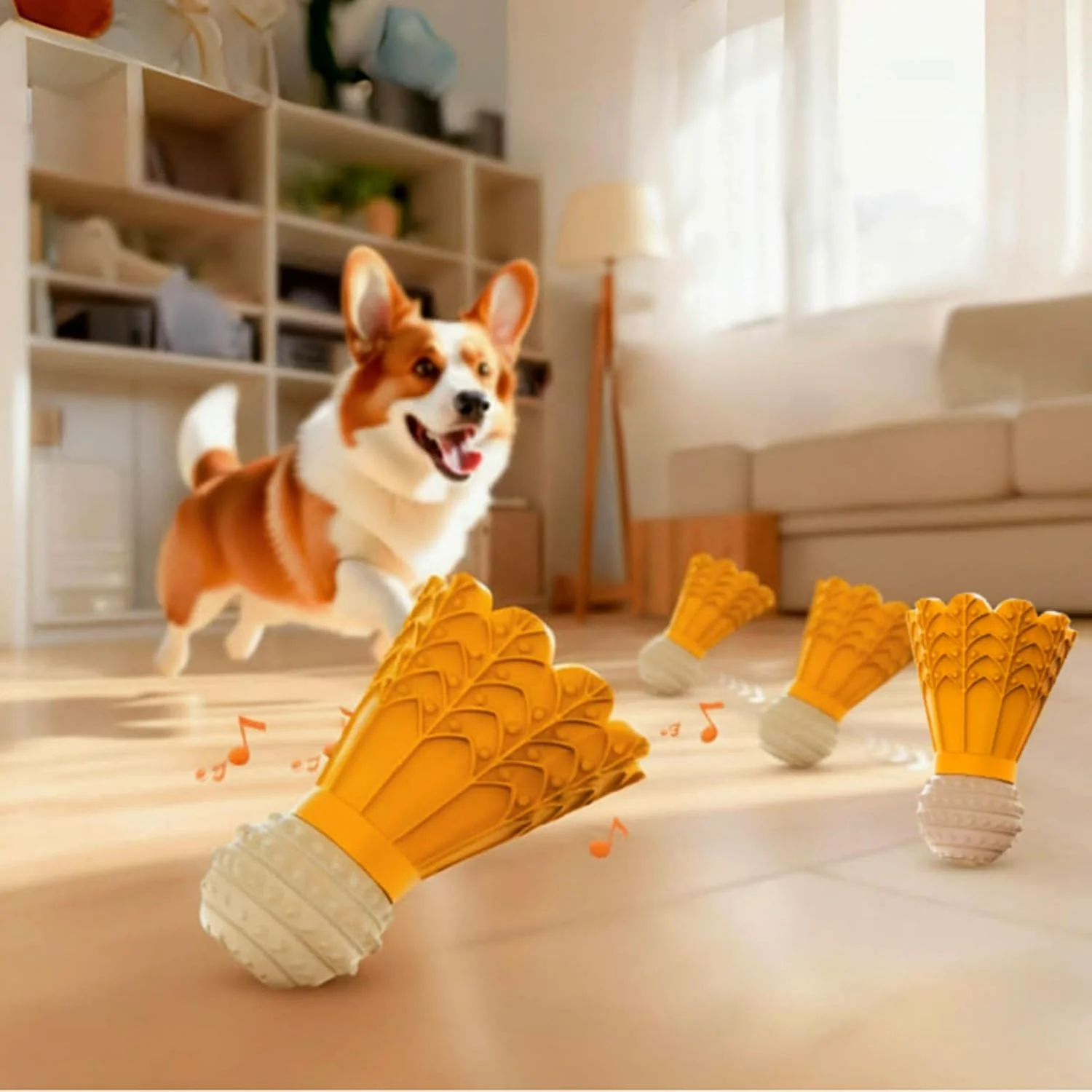 اسباب بازی تشویقی سگ، لوازم حیوانات خانگی طرح بدمینتون با زنگوله | اسباب بازی غذای سگ، مناسب برای سفر، استخر، پارک، حیاط، اتاق خواب، باغ، اوقات خانوادگی در فضای داخلی و خارجی