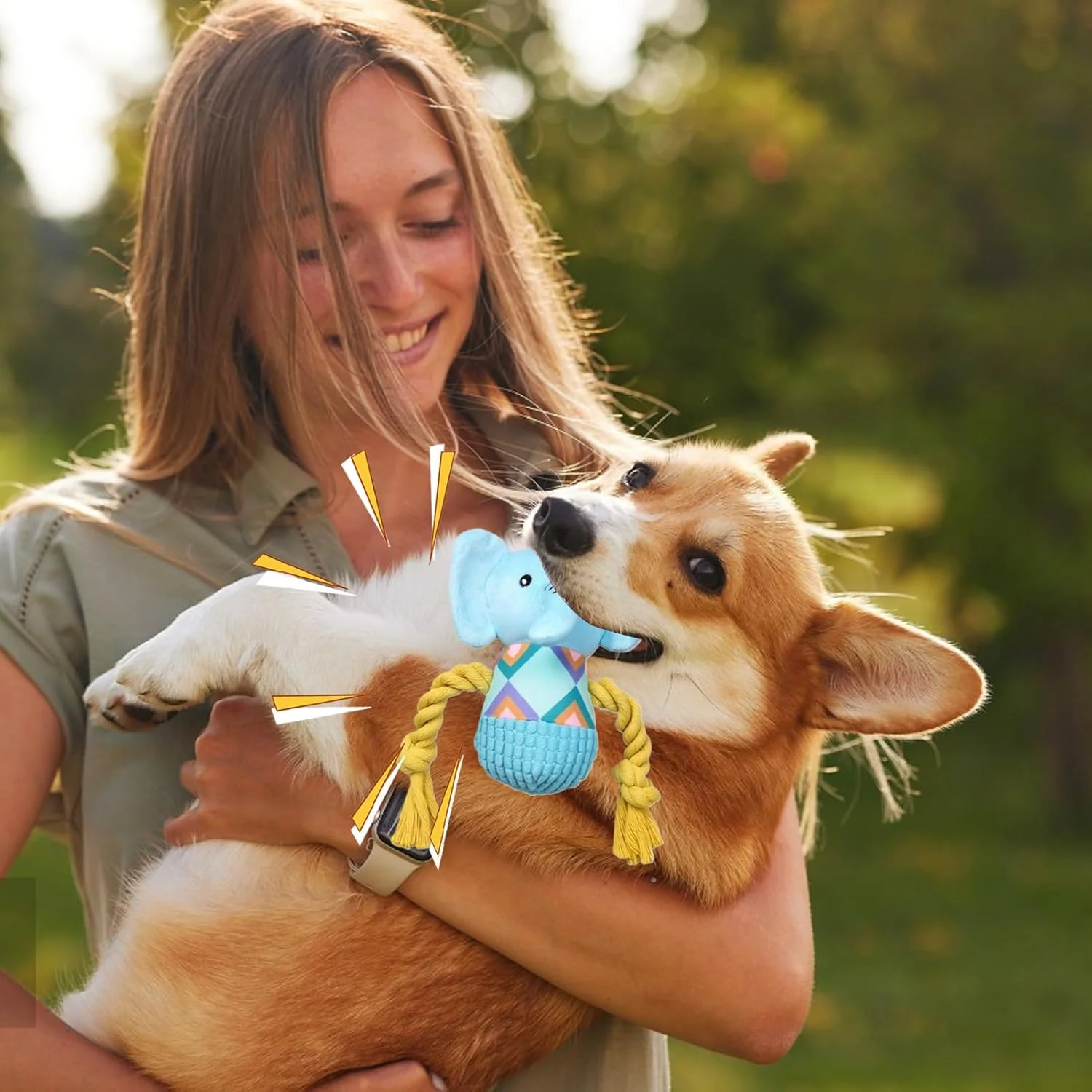 عروسک فیل پولیشی سگ - اسباب بازی نرم و پر شده برای دندان درآوردن سگ، عروسک نرم تعاملی برای توله سگ، مناسب بازی روزانه حیوانات خانگی، رفع خستگی، اتاق نشیمن، اتاق خواب، مسافرت در فضای باز و داخل خانه