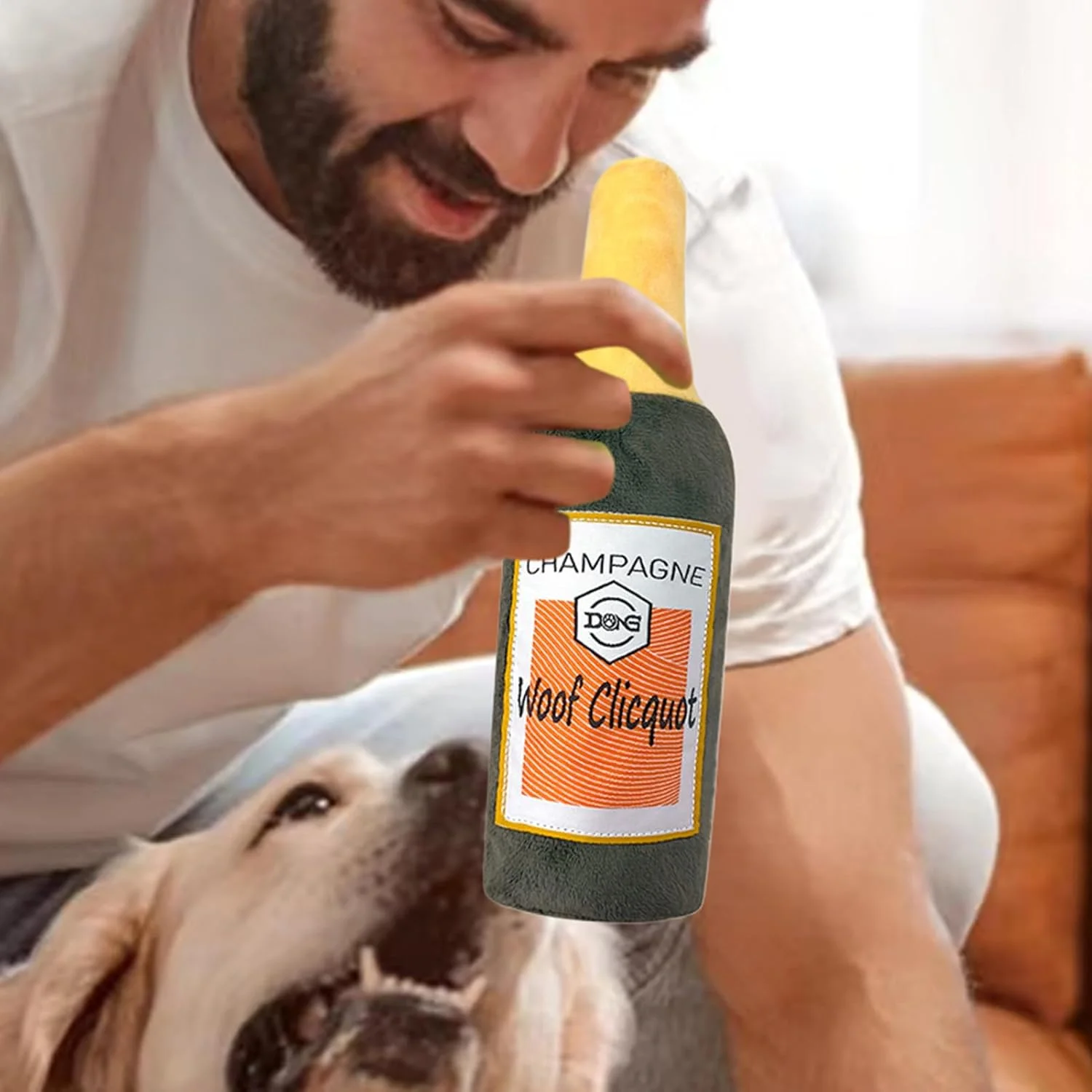 اسباب بازی سگ جیرجیر کننده - بازی خنده دار به شکل بطری شراب | اسباب بازی های سگ پر شده جیرجیر کننده - برای آموزش توله سگ، رفع بی حوصلگی، جویدن، داخل خانه، بیرون از خانه، غنی سازی جعبه