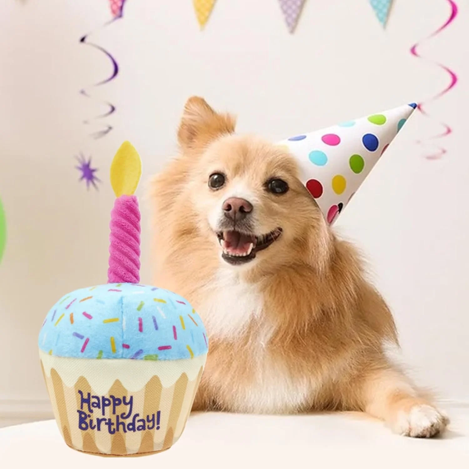 اسباب بازی پولیشی تولد سگ - کیک تولد اسباب بازی توله سگ - دکوراسیون مهمانی زیبا مقاوم در برابر جویدن، وسایل عکس توله سگ برای عکسبرداری مهمانی رویدادهای خانگی داخلی و خارجی