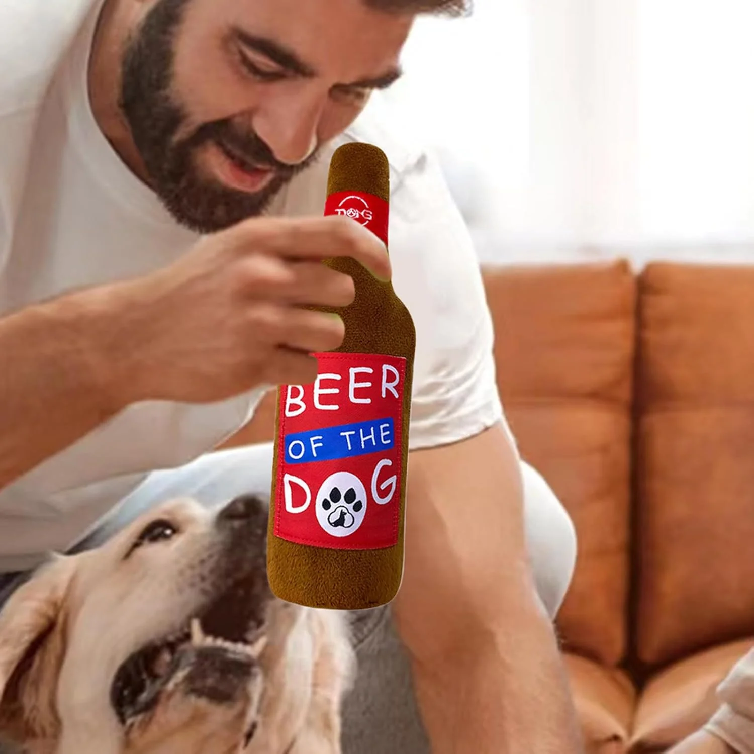 اسباب بازی سگ جیرجیر کننده | بازی به شکل بطری شراب | اسباب بازی های جویدنی سگ مخمل خواب دار - برای آموزش توله سگ، رفع بی حوصلگی، جویدن، غنی سازی فضای داخلی و خارجی