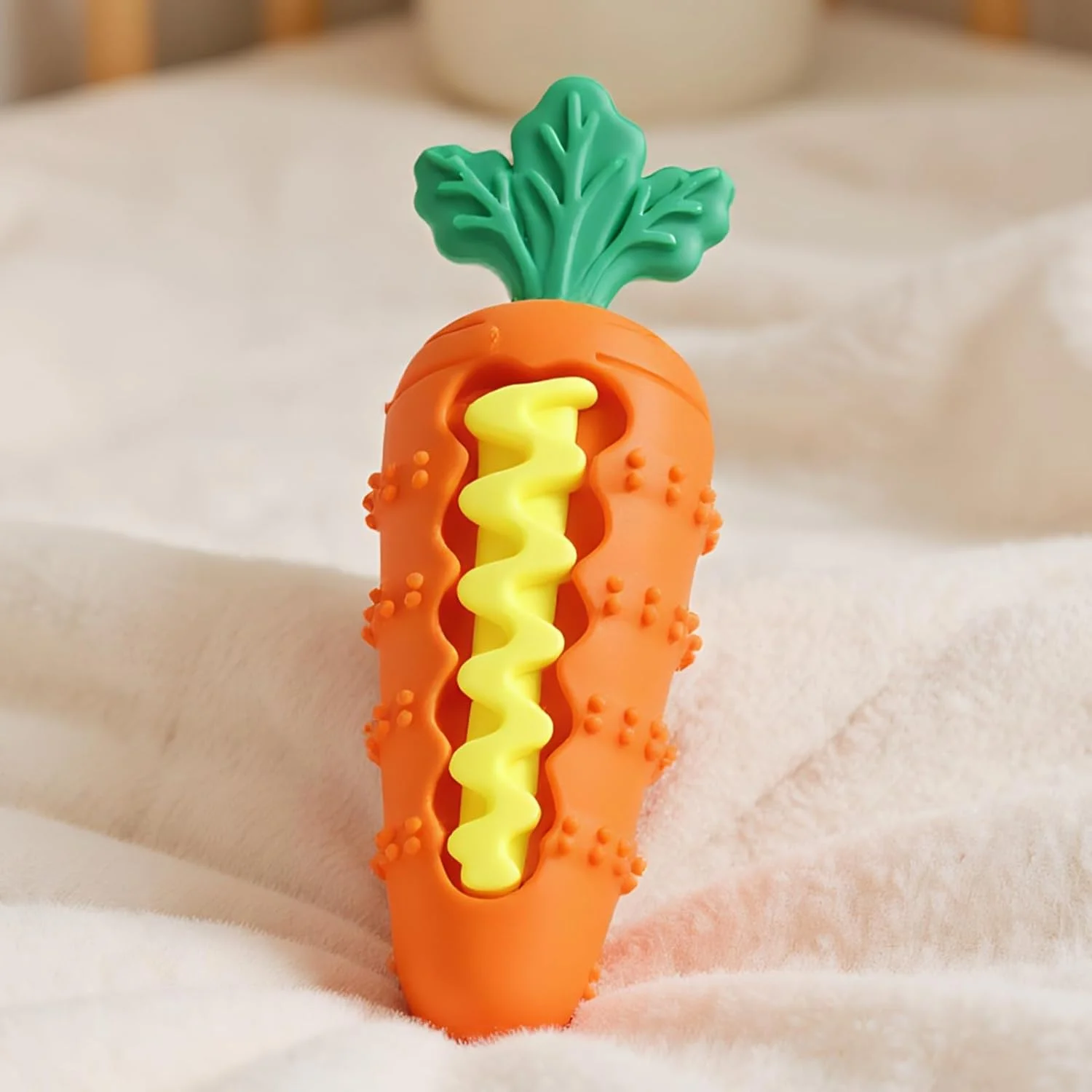 اسباب بازی تعاملی سگ، پخش کننده تشویقی، اسباب بازی جویدنی سیلیکونی جیر جیر کننده برای توله سگ - طراحی به شکل هویج، دندان گیر تغذیه آهسته توله سگ برای سگ های بزرگ، متوسط و کوچک