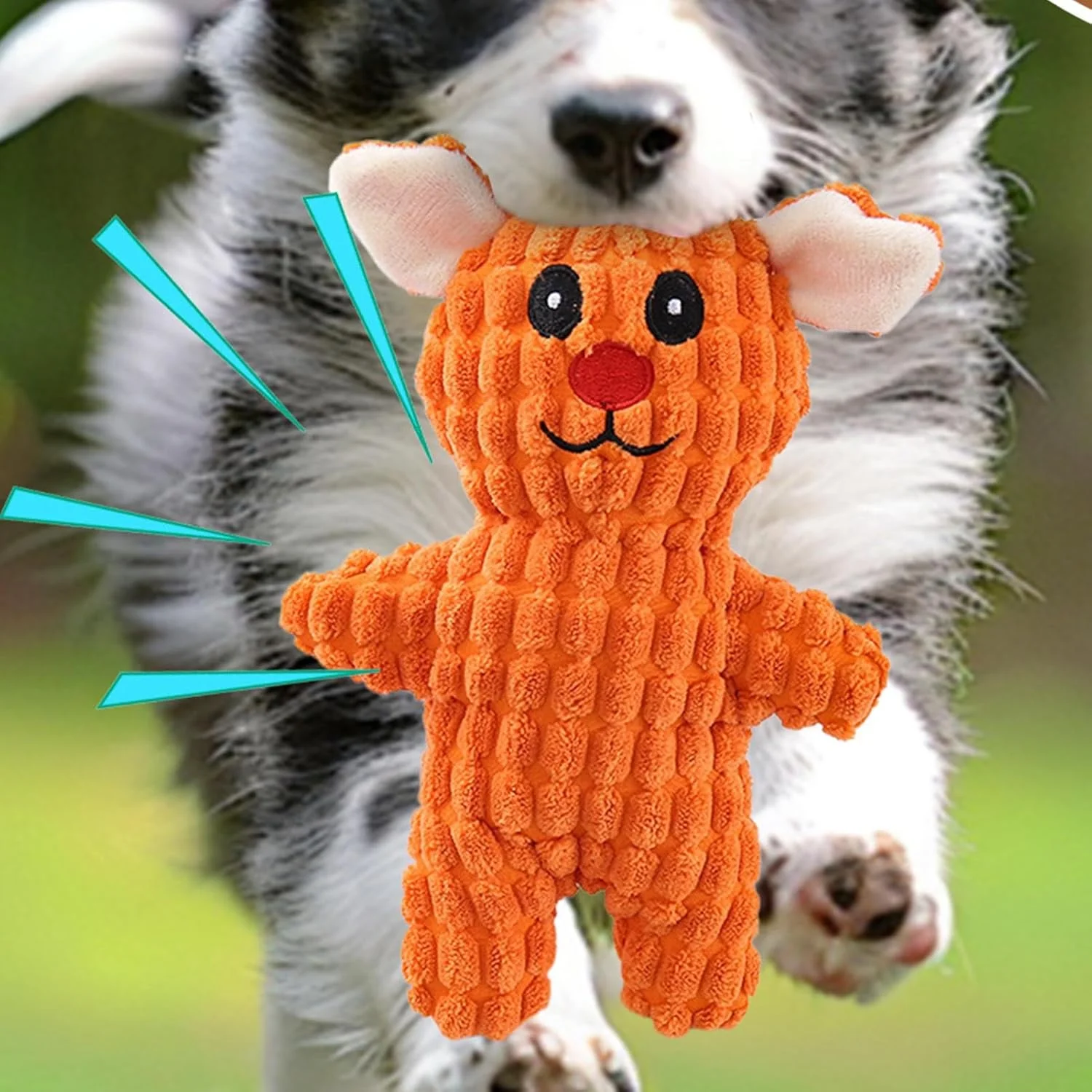 اسباب بازی سگ جیرجیر کننده، اسباب بازی نرم سگ با صدای جیرجیر - تحریک تمیز کردن دندان جویدن توله سگ برای رفع خستگی و غنی سازی، همراهی جویدن تهاجمی، آموزش و پاداش