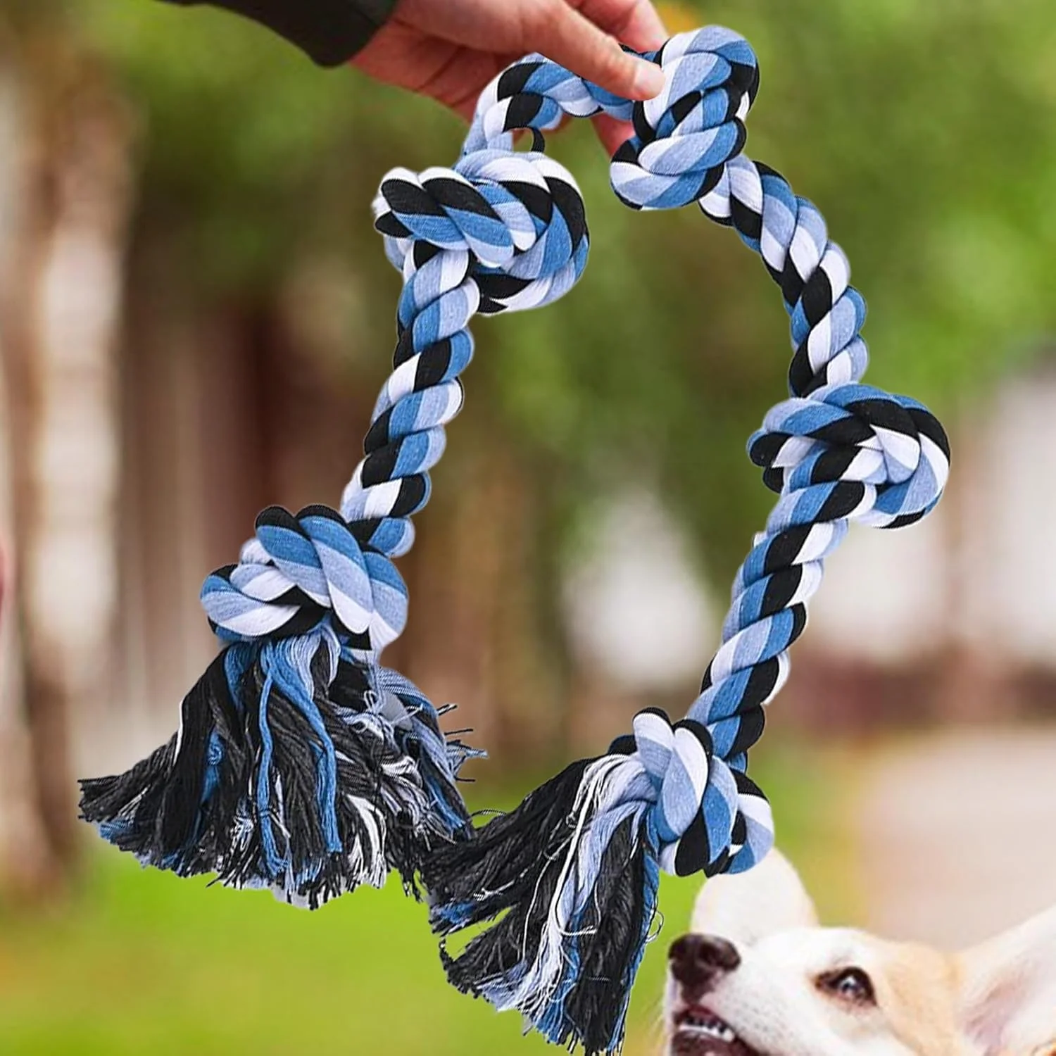 اسباب بازی طناب سگ، اسباب بازی تمیز کننده دندان توله سگ - طناب دندان درآوردن سگ برای نژادهای بزرگ، جویدن تهاجمی، بازی، آموزش، رفع خستگی در فضای باز