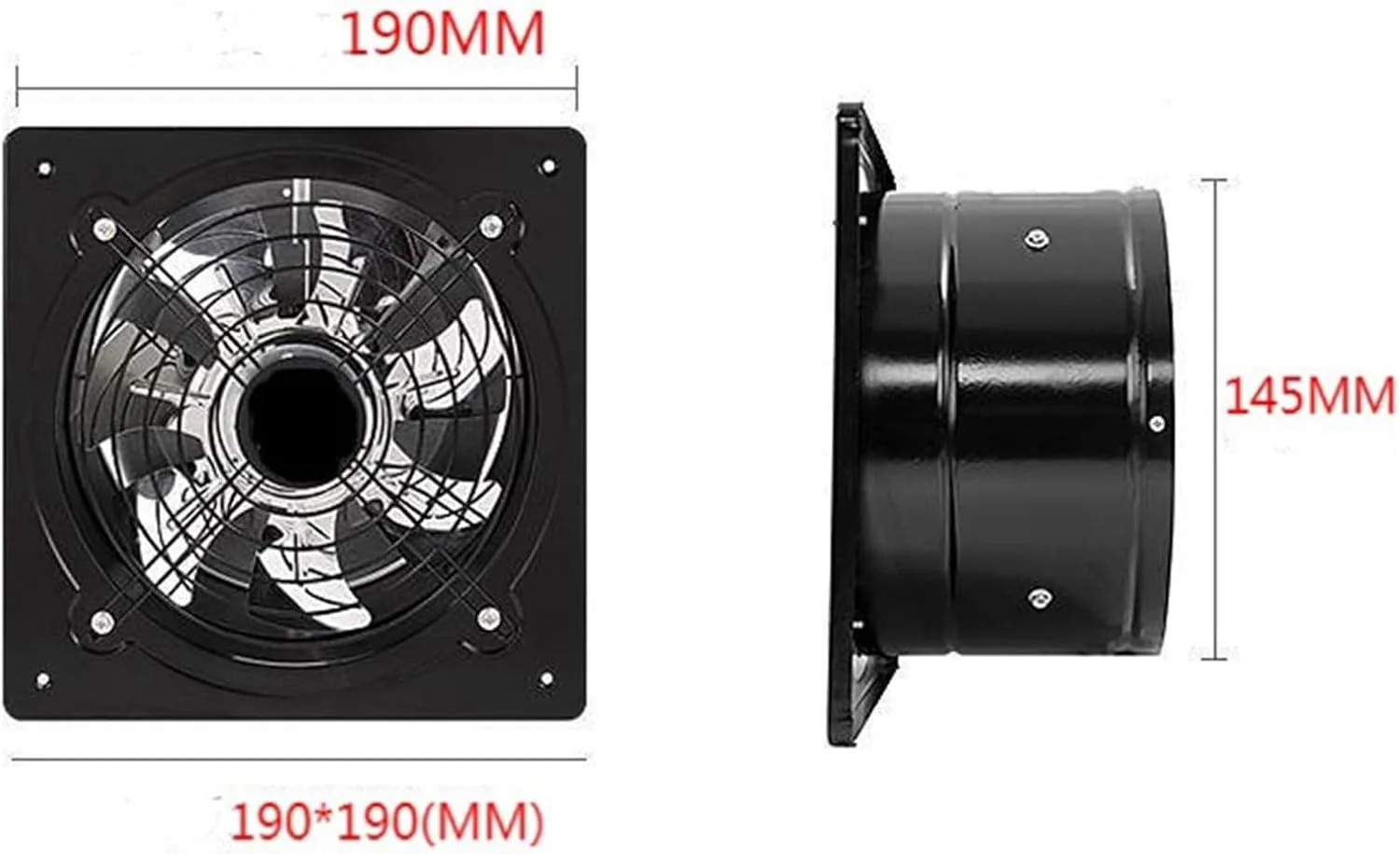 فن تهویه هوا THE WHITE SHOP، نصب از طریق دیوار، فن اگزوز دود، تهویه مطبوع با سیم برق برای آشپزخانه، حمام، اتاق لباسشویی، توالت، گاراژ (مشکی (سایز: 6 اینچ))