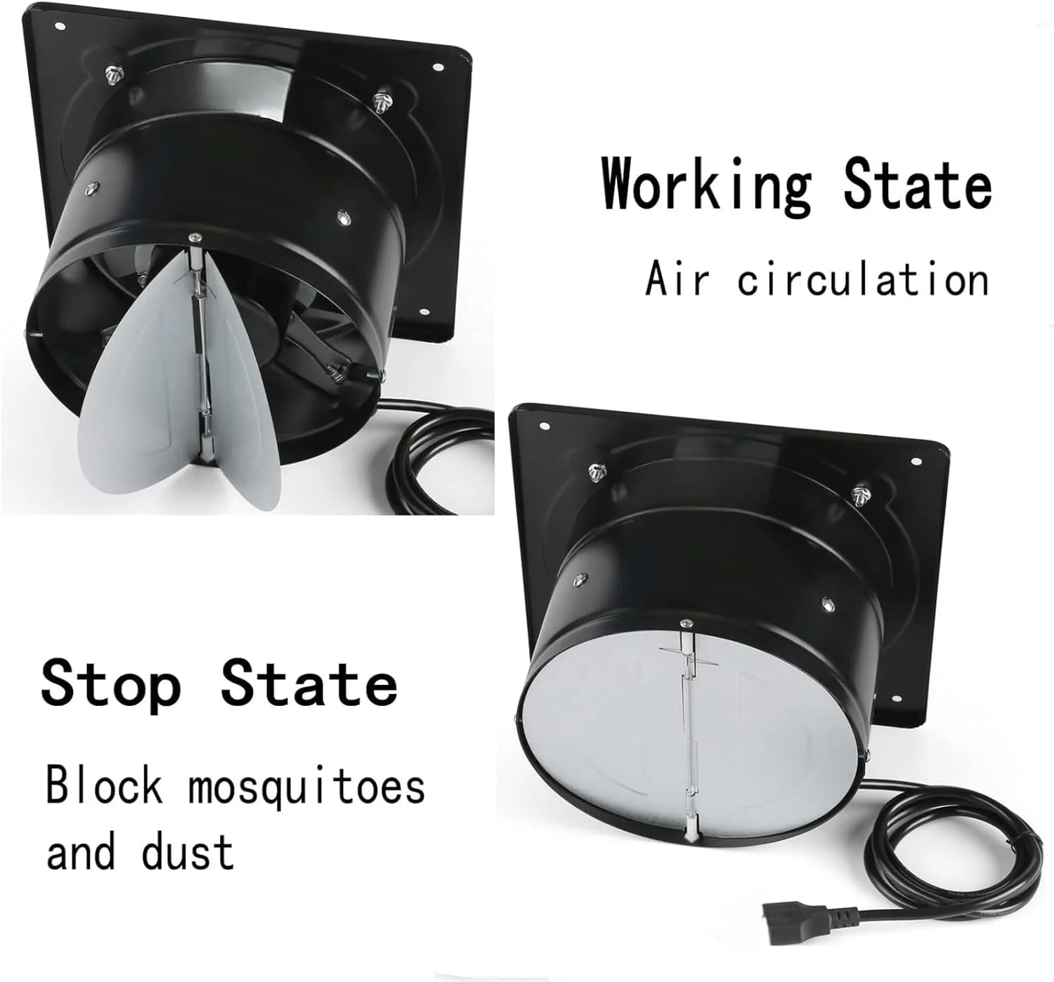 فن تهویه هوا THE WHITE SHOP، نصب از طریق دیوار، فن اگزوز دود، تهویه مطبوع با سیم برق برای آشپزخانه، حمام، اتاق لباسشویی، توالت، گاراژ (مشکی (سایز: 6 اینچ))