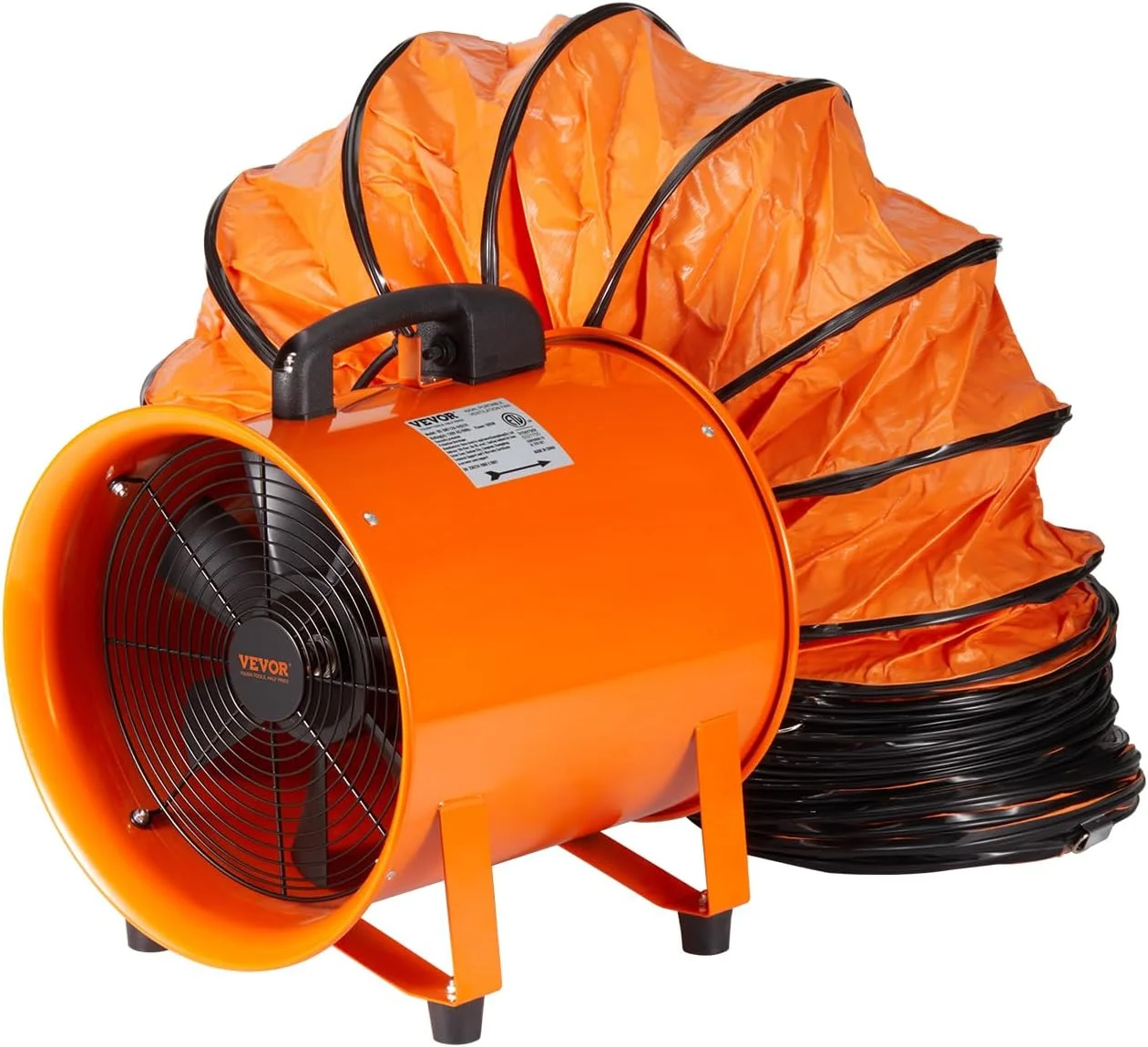فن دمنده کاربردی قابل حمل VEVOR، 10 اینچ 380 وات 1893 CFM، فن اگزوز محوری استوانه ای سنگین با شلنگ داکت 16.4 فوتی، تهویه صنعتی برای تهویه کارگاه ها، فضای محدود
