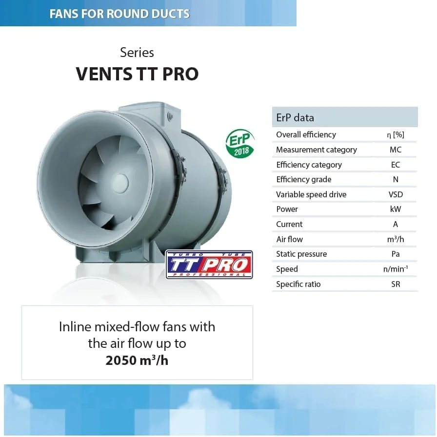 فن تهویه VENTS TT PRO 100 - فن داکت خطی 100 میلی متری، عملکرد بالا، حداکثر جریان هوا، پروانه ترکیبی، نصب در هر موقعیتی - 12140040 فن تهویه VENTS TT PRO 100 - فن داکت خطی 100 میلی متری، عملکرد بالا، حداکثر جریان هوا، پروانه ترکیبی، نصب در هر موقعیتی - 12140040