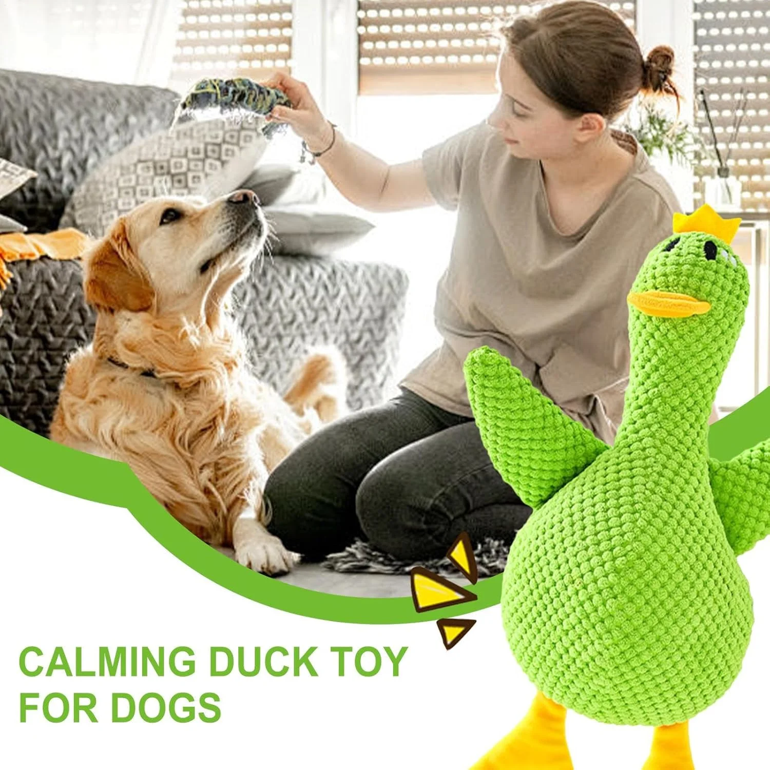 اسباب بازی اردک آرام بخش سگ - بالش آرام بخش اردک های ملایم - بالش بازی تعاملی جیر جیر کننده برای استرس جدایی، دندان درآوردن توله سگ، کمک به خواب، مسافرت، بازی در فضای داخلی، زمان استراحت، زمان قفس