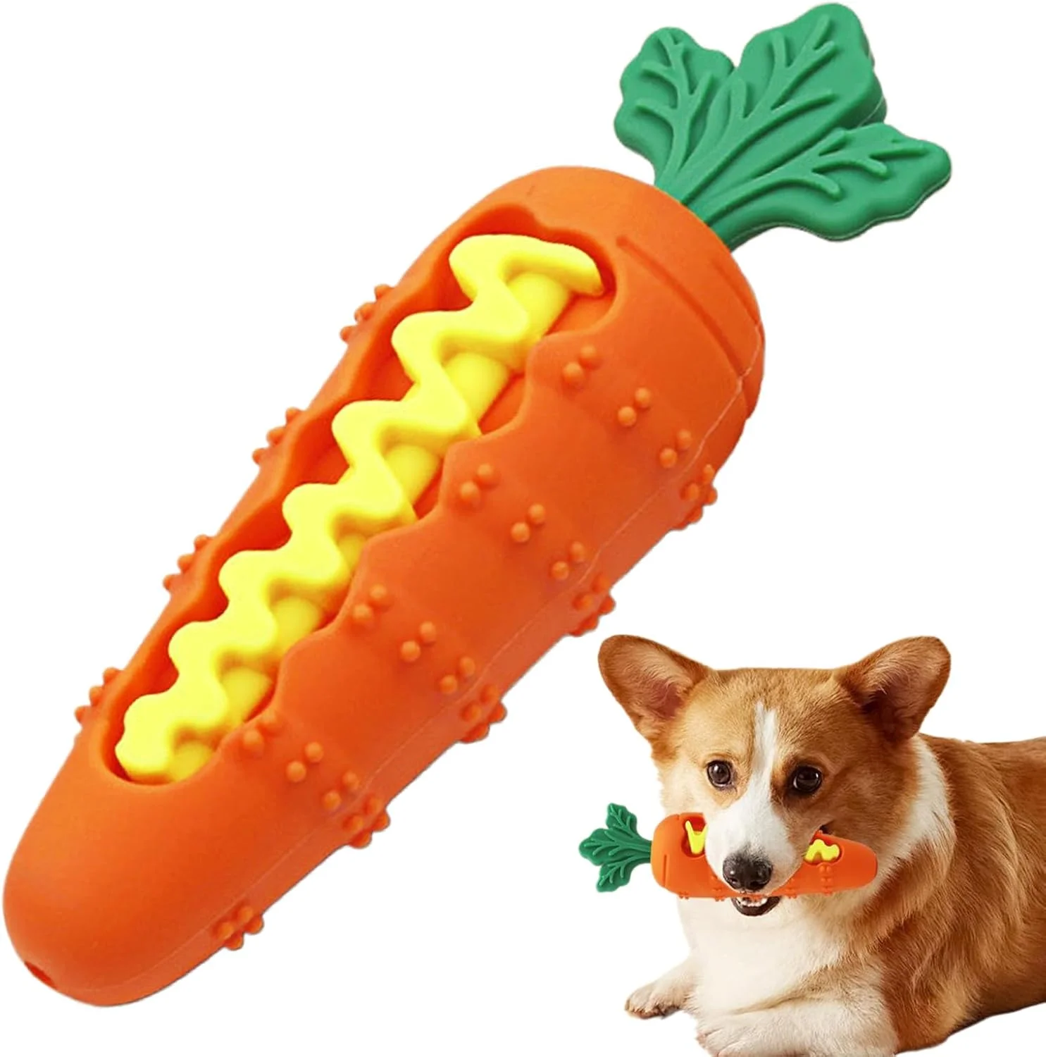 اسباب بازی جویدنی سگ، اسباب بازی های جویدنی سیلیکونی جیر جیر کننده برای توله سگ - طراحی هویجی شکل، دندان گیر تغذیه کننده آهسته توله سگ برای سگ های بزرگ، متوسط و کوچک