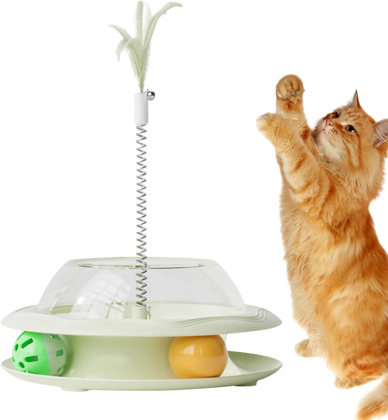 اسباب بازی پخش کننده تشویقی گربه - اسباب بازی غذای گربه با چوب بازی فنری و توپ - بازی تغذیه ای برای شبیه سازی شکار و ورزش حیوانات خانگی - رفع خستگی