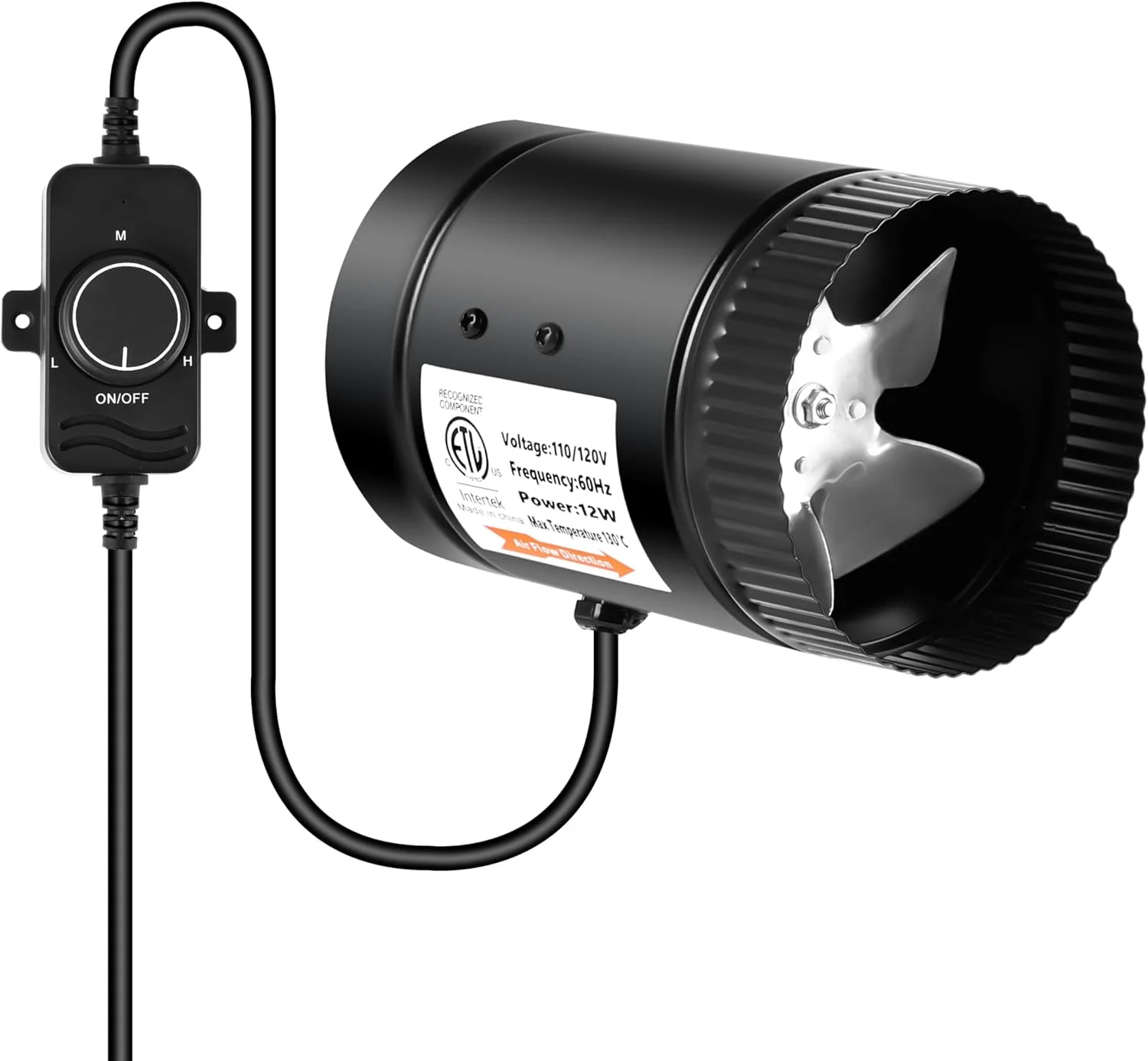 فن تقویت کننده خطی 4 اینچی iPower با کنترل سرعت، فن تهویه مطبوع 106 CFM برای حمام، آشپزخانه، زیرزمین، اتاق زیر شیروانی و چادر رشد
