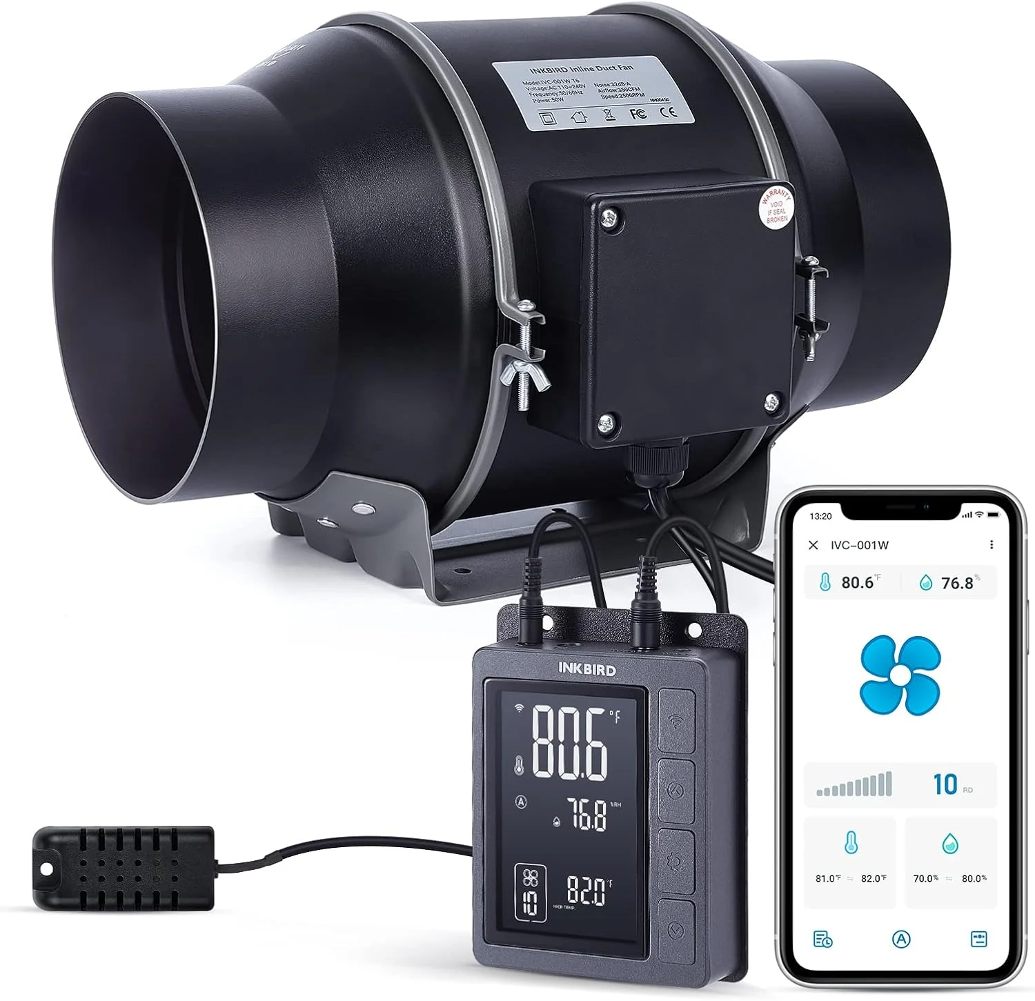 فن کانالی خطی INKBIRD IVC-001W 15CM با کنترلر هوشمند، سرعت متغیر فن، کنترل دما و رطوبت، دمنده تهویه مطبوع برای چادرهای رشد، مزارع عمودی، آشپزخانه ها و زیرزمین ها