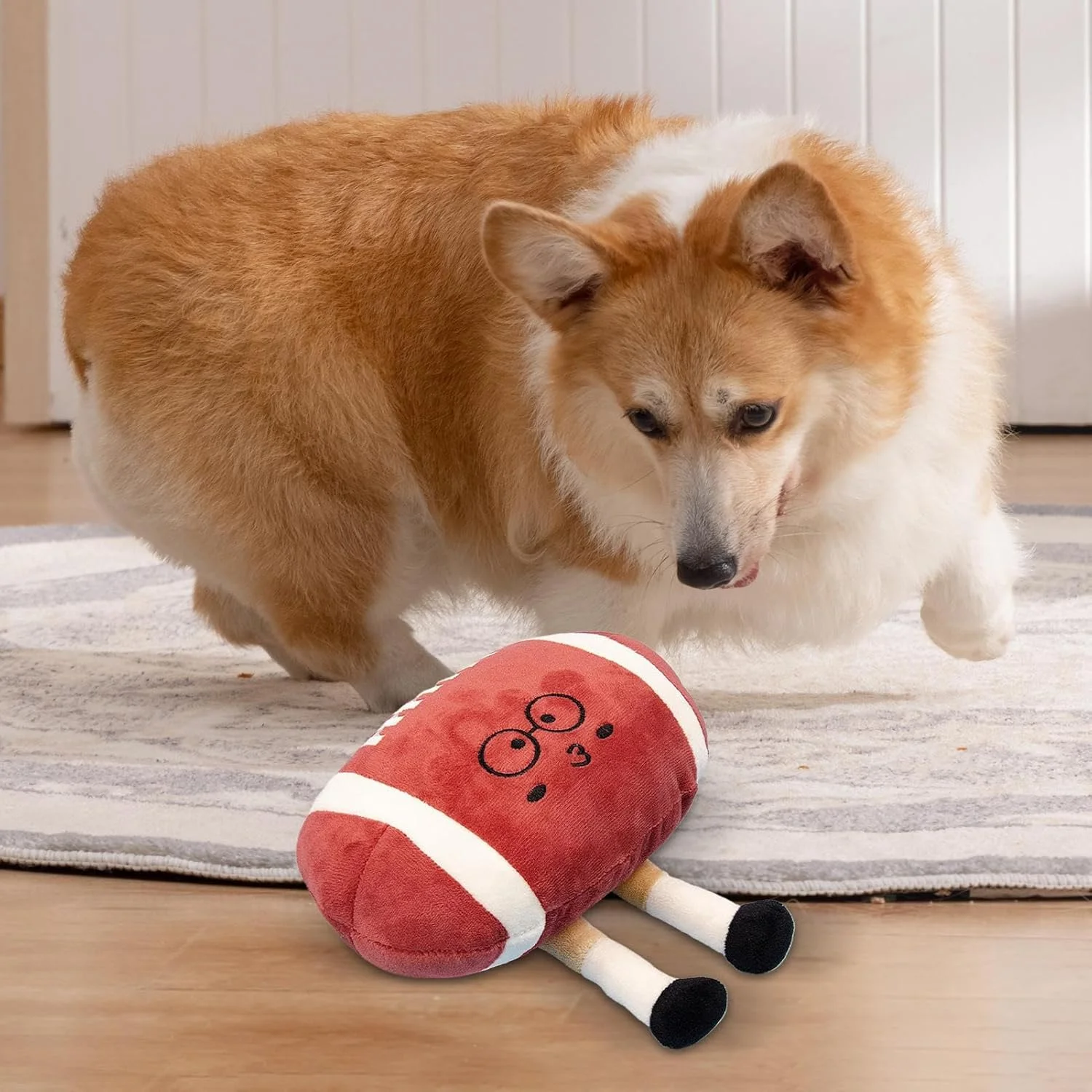 اسباب بازی سگ جیرجیر کننده - اسباب بازی های جیرجیر کننده حیوانات خانگی فوتبال پر شده، توپ ورزشی پارچه ای نرم و چروک برای بازی های تعقیب، آوردن و کشیدن توله سگ و گربه، لوازم حیوانات خانگی برای خانه، شکرگزاری، کریسمس