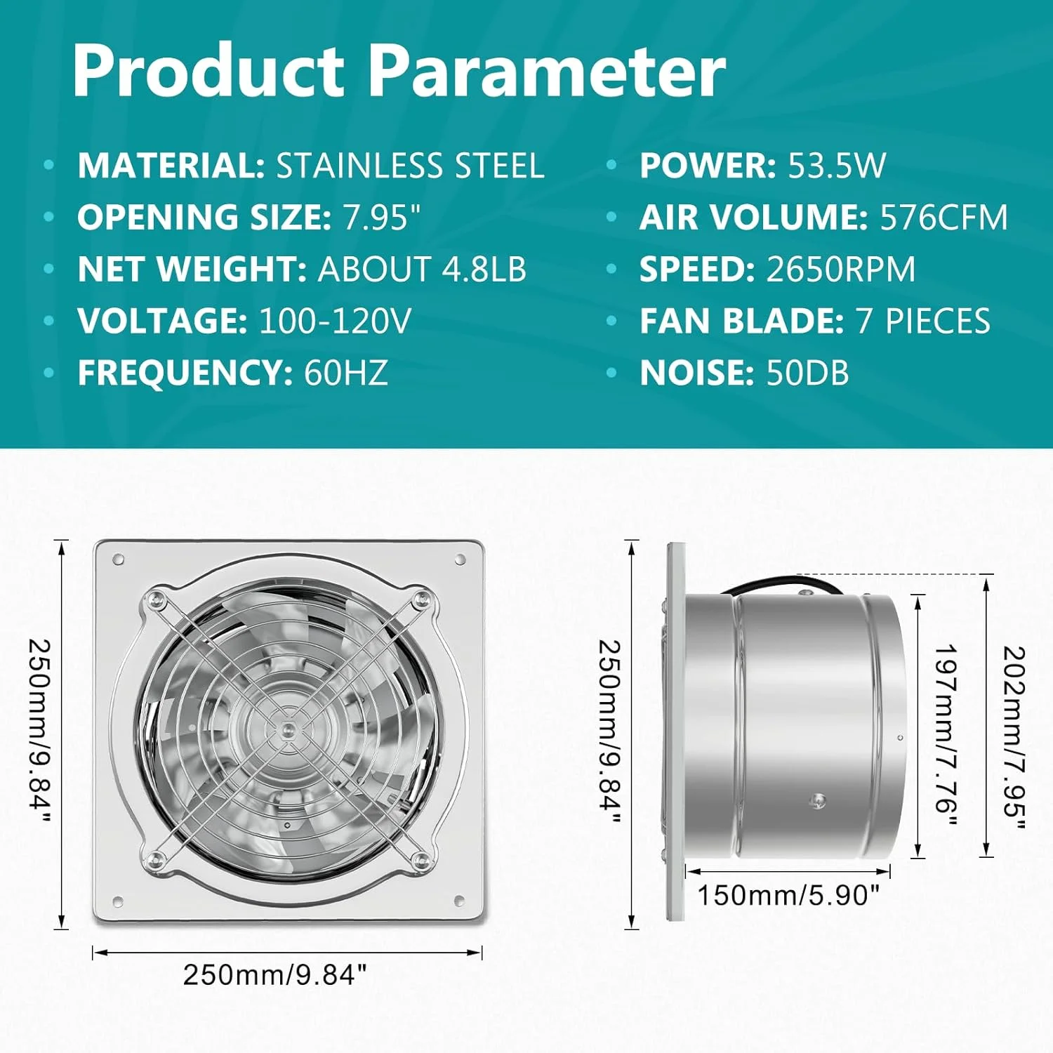 فن تهویه آشپزخانه HG Power سایز 8 اینچ، فن تخلیه هوای чердак با سرعت 576 CFM، فن تهویه گاراژ دیواری، فن مکنده زیرزمین با دمپر ضد برگشت هوا برای استفاده تجاری در دفتر کار خانگی فن تهویه آشپزخانه HG Power سایز 8 اینچ، فن تخلیه هوای чердак با سرعت 576 CFM، فن تهویه گاراژ دیواری، فن مکنده زیرزمین با دمپر ضد برگشت هوا برای استفاده تجاری در دفتر کار خانگی