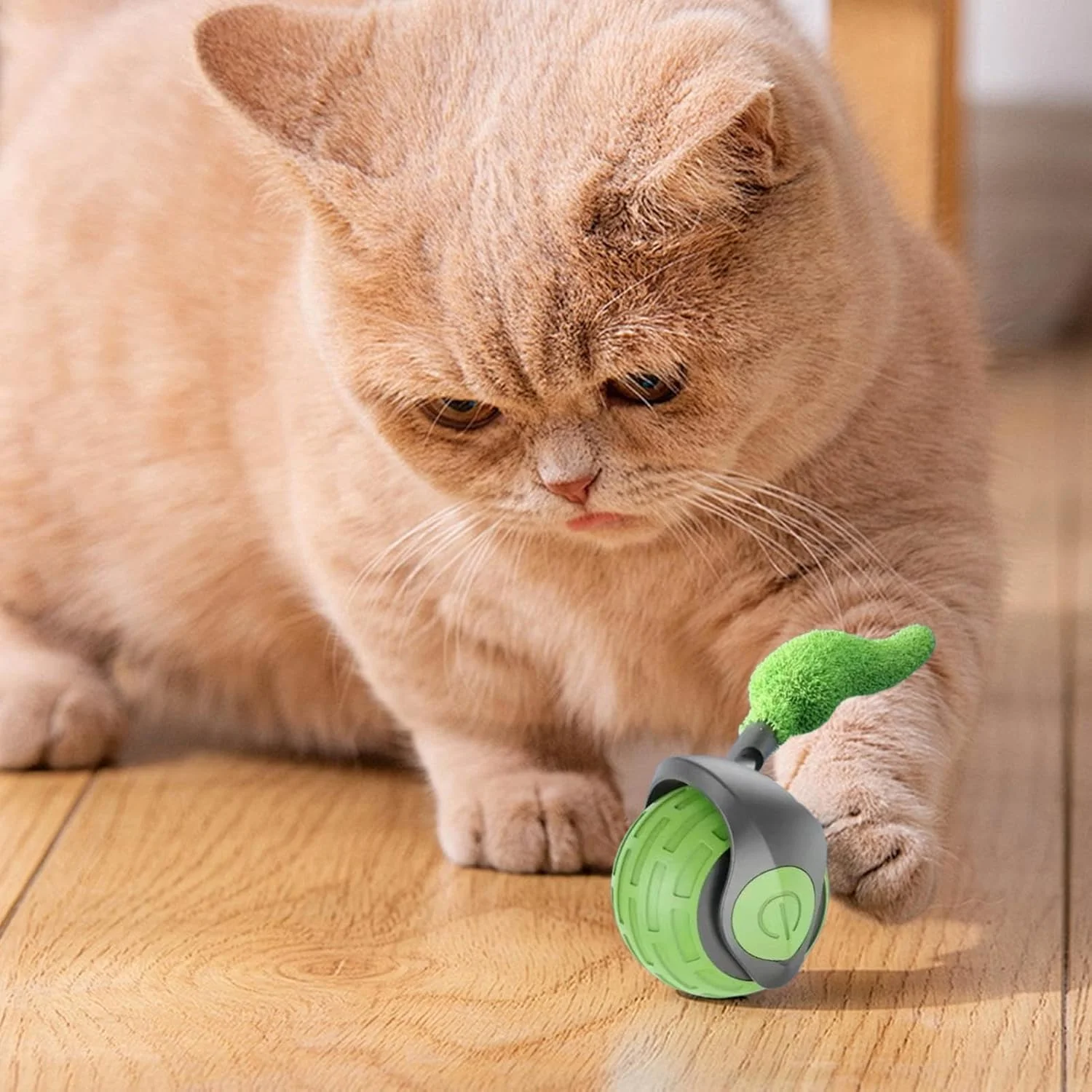 توپ بازی غلتکی گربه با دم - توپ اسباب بازی هوشمند گربه با تنظیم 2 سرعت | لوازم تحریک کننده بچه گربه برای تمرین، سرگرمی، رفع بی حوصلگی و همراهی