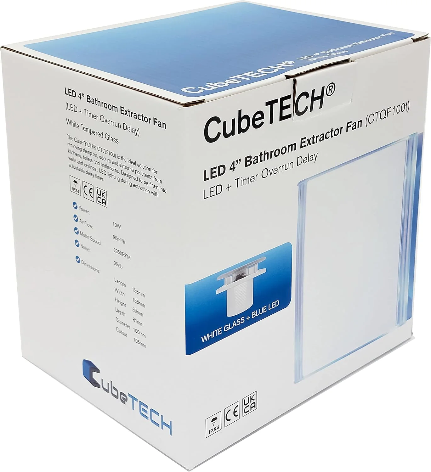 فن تهویه هوشمند LED کیوبتک CTQF100t، سایز 4 اینچ، مناسب حمام، با تایمر تاخیر. شیشه سفید، جریان هوای بالا، فن بی صدا مناسب حمام | تهویه توالت | فن مناسب سقف آشپزخانه | فن دوش 240 ولت فن تهویه هوشمند LED کیوبتک CTQF100t، سایز 4 اینچ، مناسب حمام، با تایمر تاخیر. شیشه سفید، جریان هوای بالا، فن بی صدا مناسب حمام | تهویه توالت | فن مناسب سقف آشپزخانه | فن دوش 240 ولت