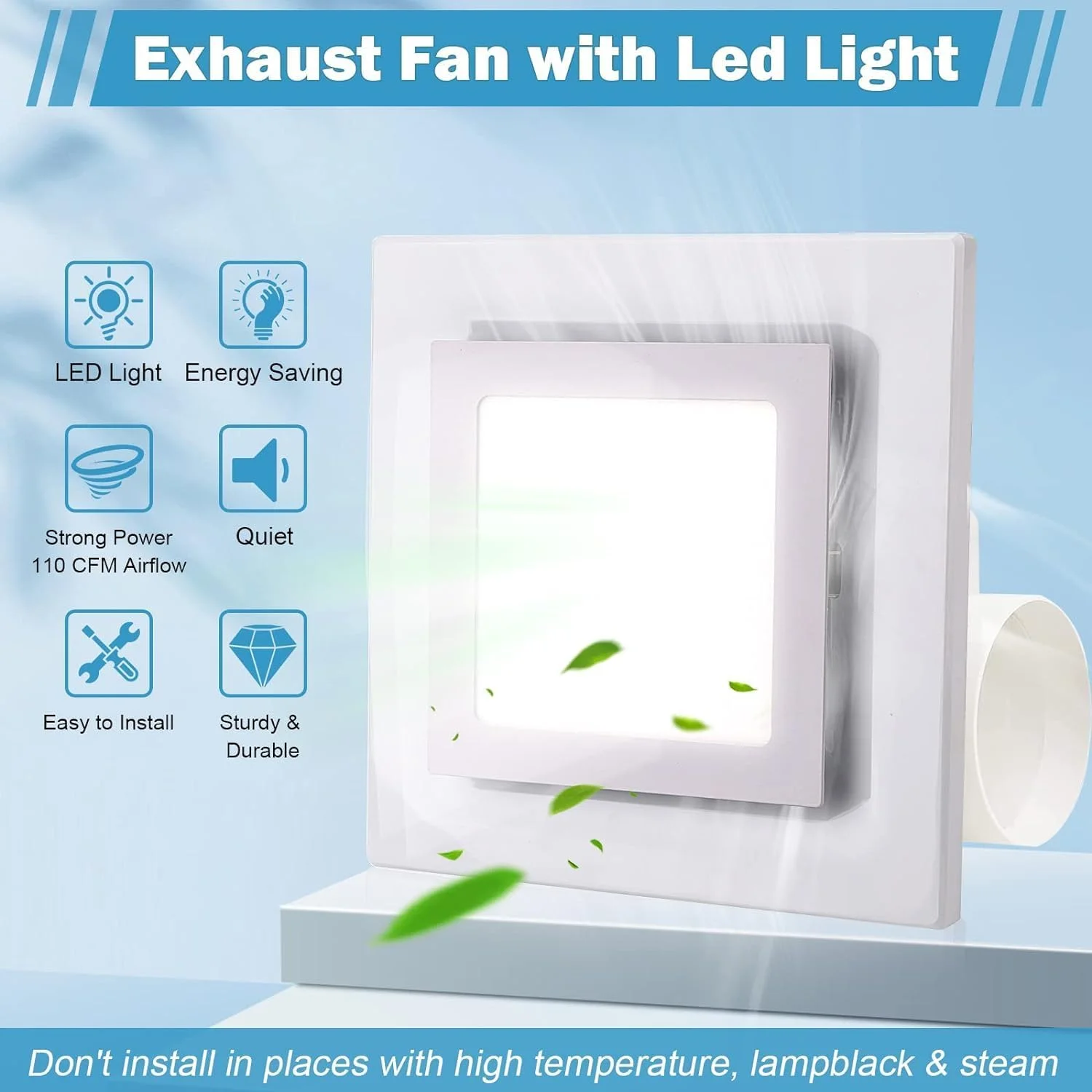 فن تهویه مربعی حمام HELEE با چراغ LED، 110 CFM 1.0 Sones فن حمام بی صدا، موتور قدرتمند 35 واتی برای تهویه موثر، نصب آسان فن تهویه با نور برای حمام، آشپزخانه، خانه فن تهویه مربعی حمام HELEE با چراغ LED، 110 CFM 1.0 Sones فن حمام بی صدا، موتور قدرتمند 35 واتی برای تهویه موثر، نصب آسان فن تهویه با نور برای حمام، آشپزخانه، خانه