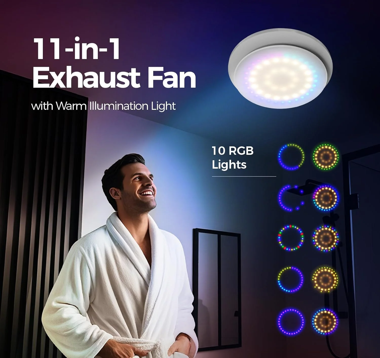 فن تهویه حمام با چراغ، 10 چراغ RGB ارتقا یافته، فن حمام 2 طرفه 6 سرعته با چراغ و ریموت، موتور DC کم صدا 3000 دور در دقیقه، فن های تهویه خانگی صرفه جویی در انرژی P108A2 فن تهویه حمام با چراغ، 10 چراغ RGB ارتقا یافته، فن حمام 2 طرفه 6 سرعته با چراغ و ریموت، موتور DC کم صدا 3000 دور در دقیقه، فن های تهویه خانگی صرفه جویی در انرژی P108A2