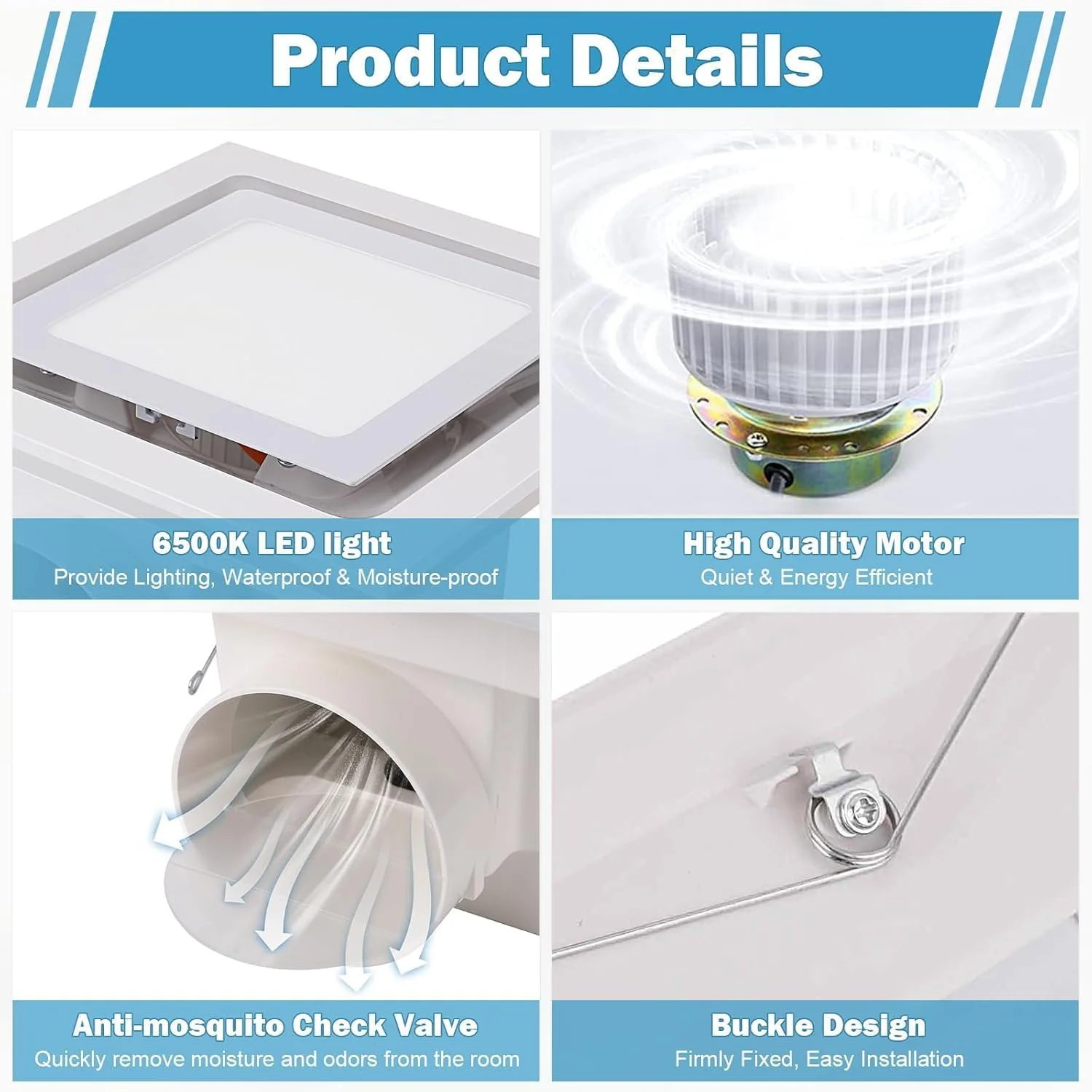 فن تهویه مربعی حمام HELEE با چراغ LED، 110 CFM 1.0 Sones فن حمام بی صدا، موتور قدرتمند 35 واتی برای تهویه موثر، نصب آسان فن تهویه با نور برای حمام، آشپزخانه، خانه فن تهویه مربعی حمام HELEE با چراغ LED، 110 CFM 1.0 Sones فن حمام بی صدا، موتور قدرتمند 35 واتی برای تهویه موثر، نصب آسان فن تهویه با نور برای حمام، آشپزخانه، خانه